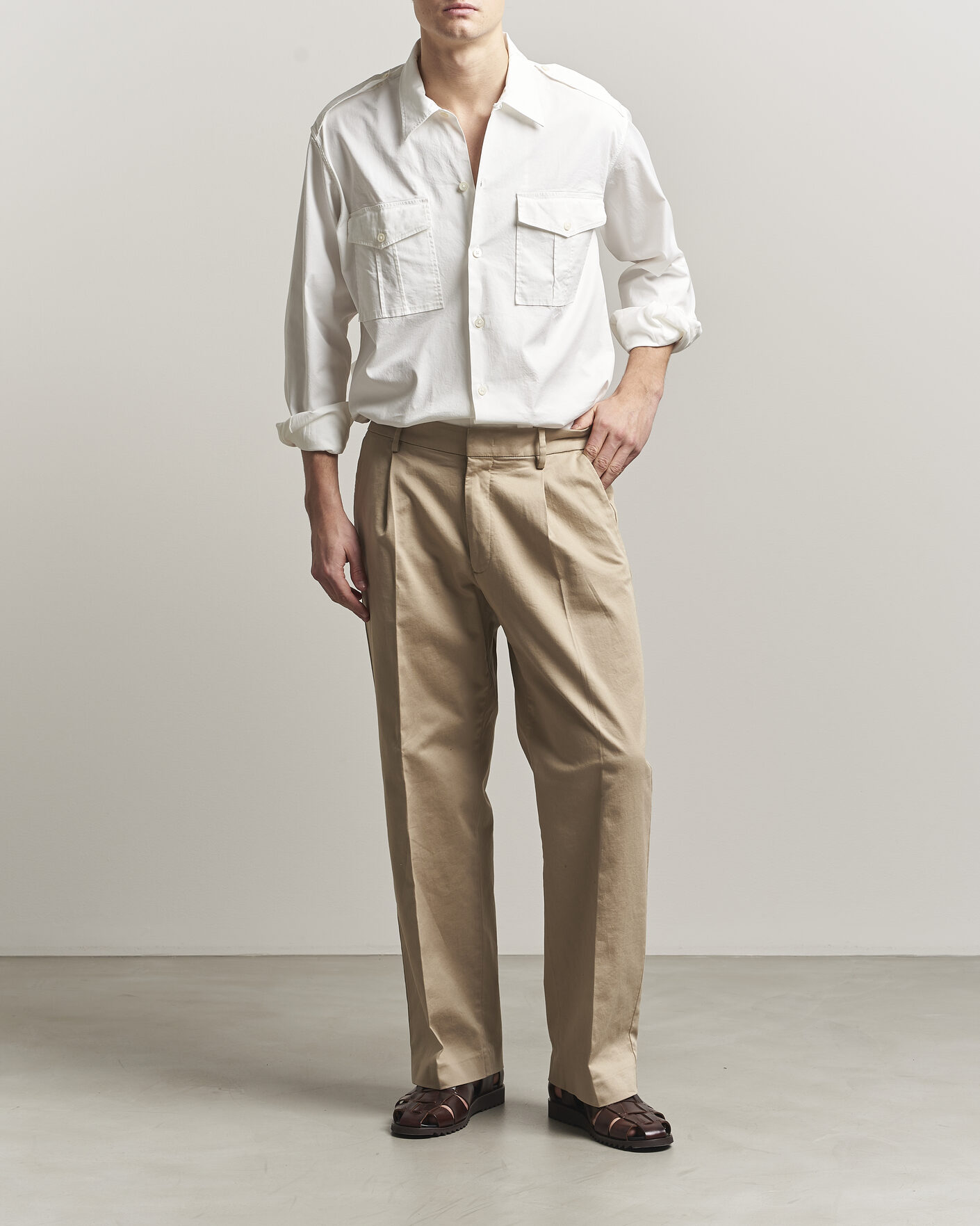 Uomini | Camicie | Massimo Alba | Army Double Pocket Shirt White