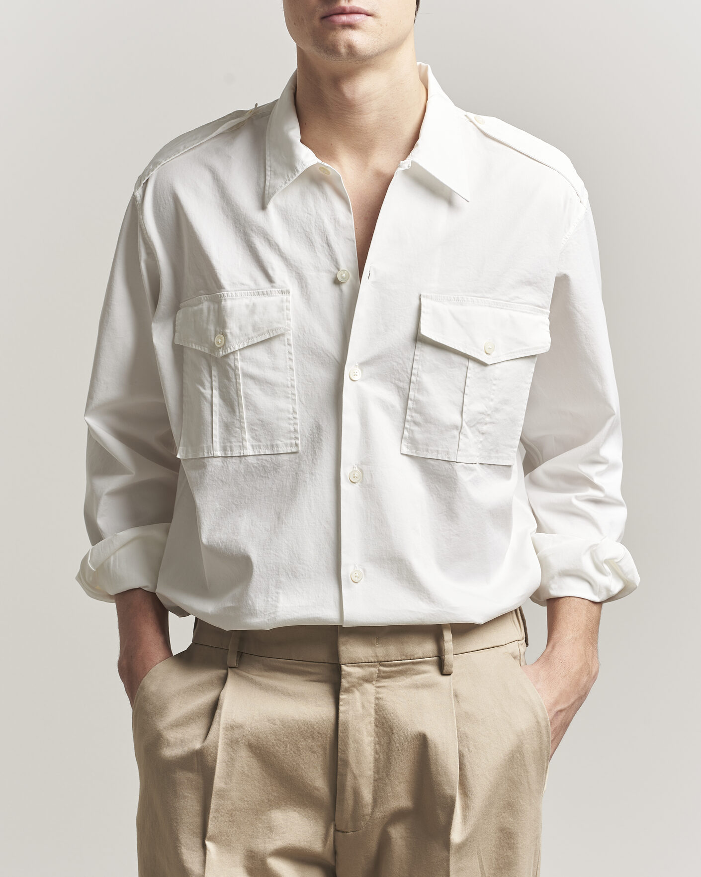 Uomini | Camicie | Massimo Alba | Army Double Pocket Shirt White