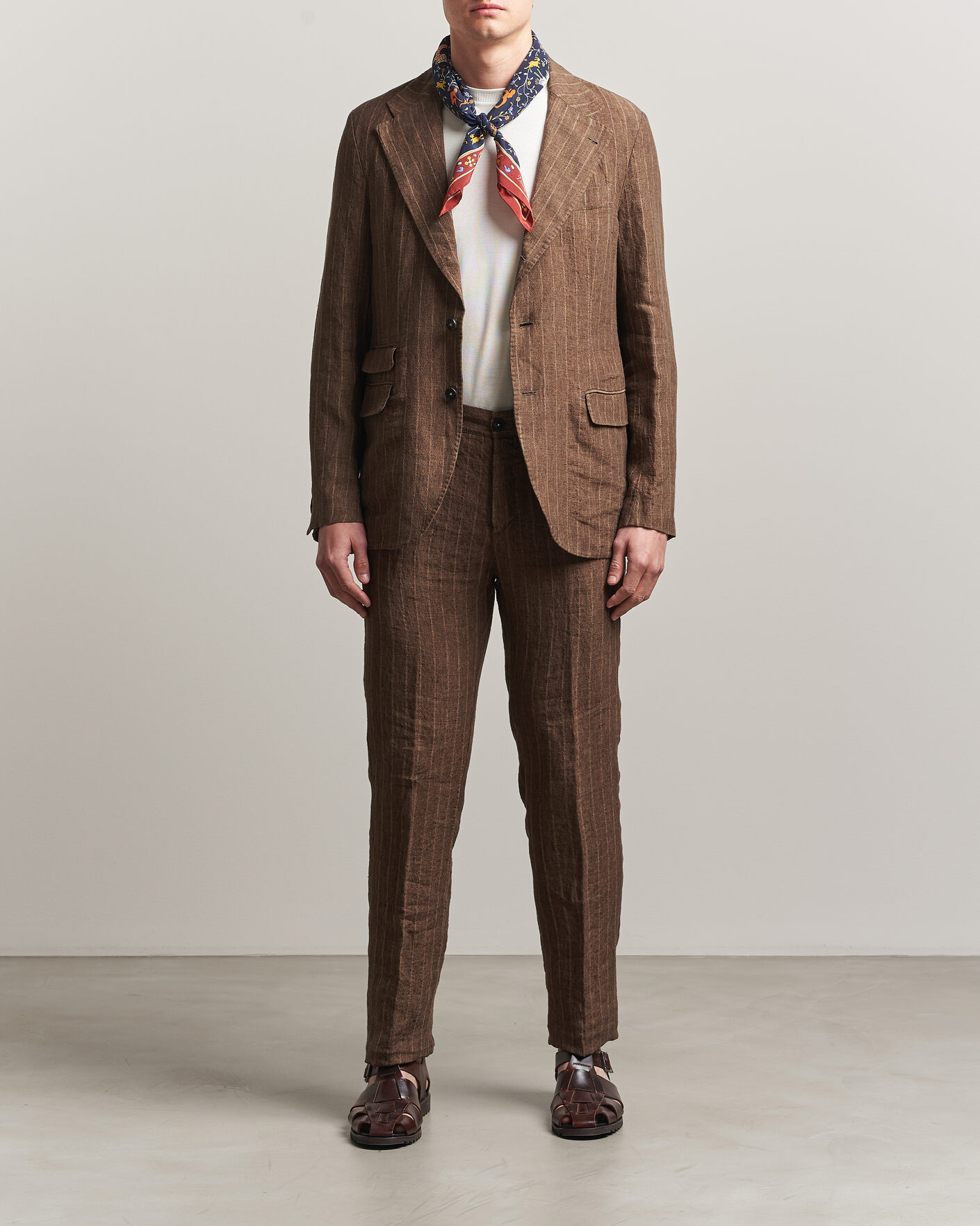 Uomini | Abiti | Massimo Alba | Sloop Linen Suit Brown Pinstripe