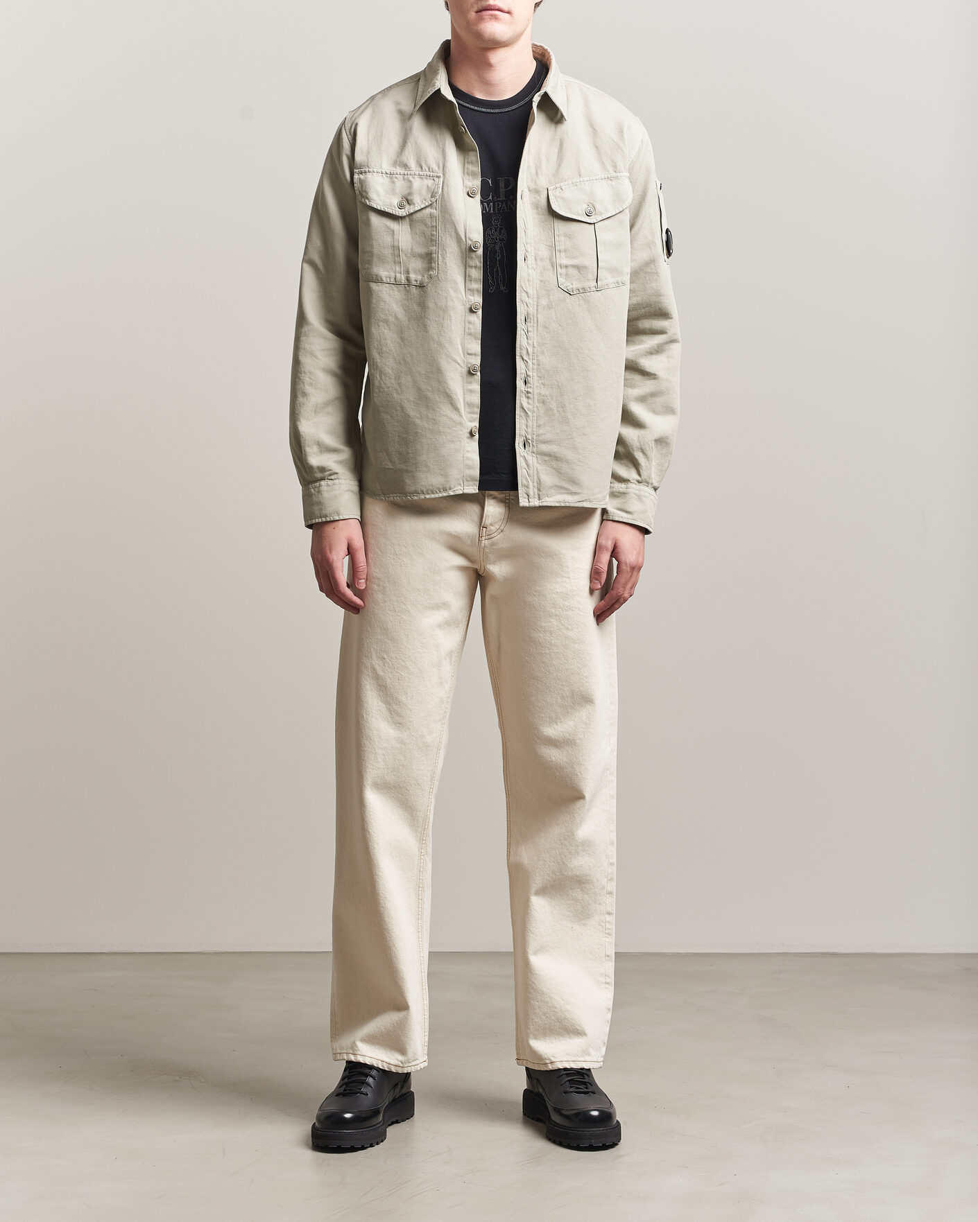 Uomini | Camicie | C.P. Company | Cotton/Linen Pocket Shirt Light Grey
