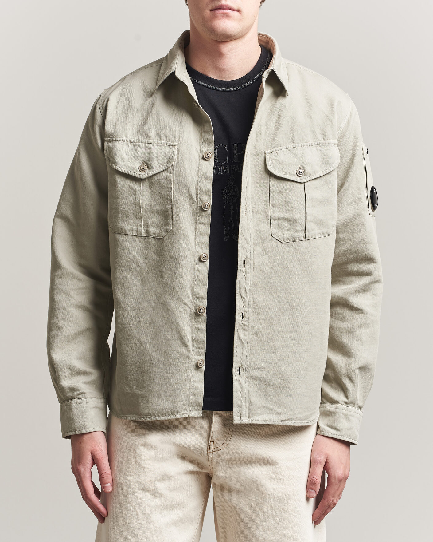 Uomini | Camicie | C.P. Company | Cotton/Linen Pocket Shirt Light Grey