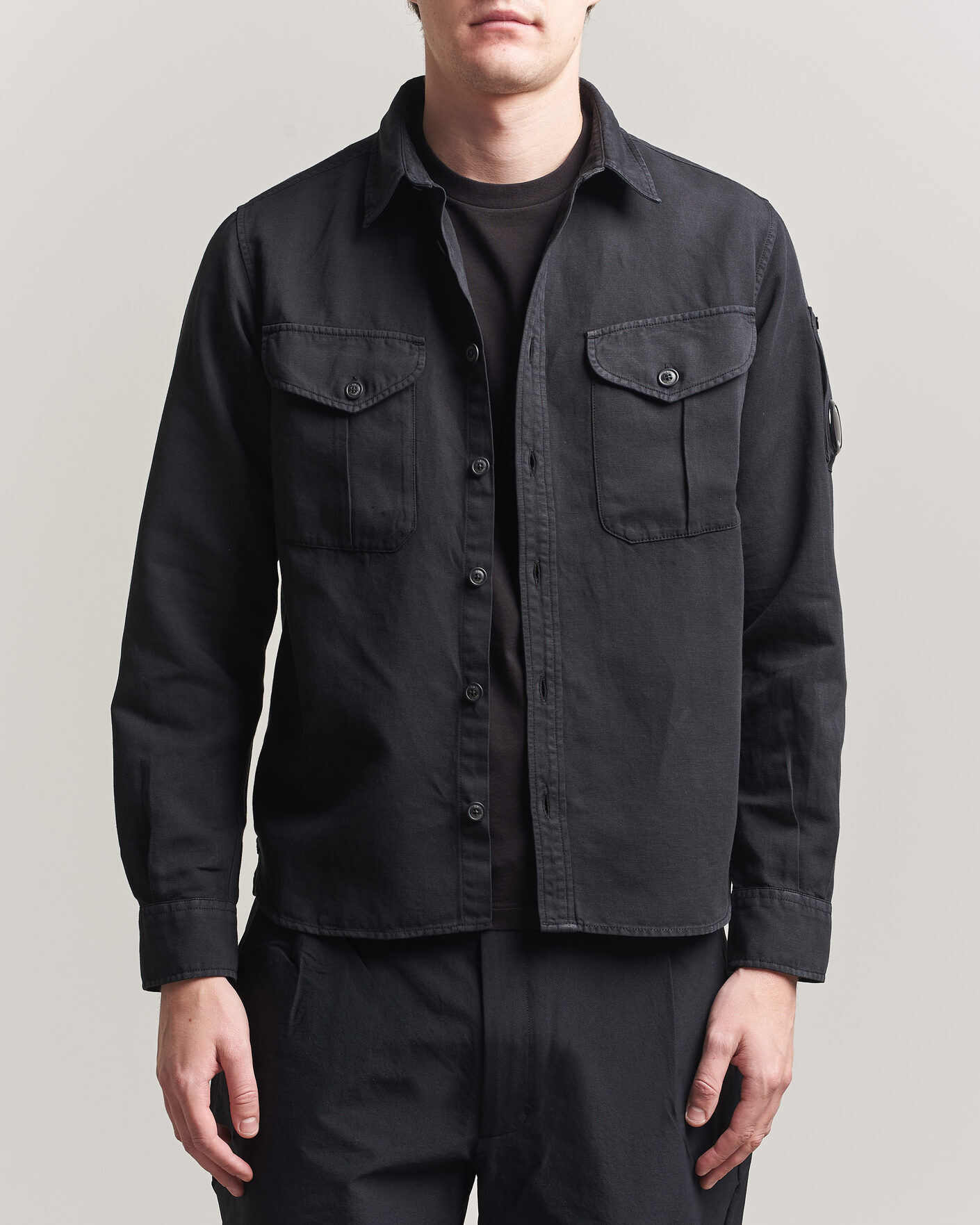Uomini | Camicie | C.P. Company | Cotton/Linen Pocket Shirt Black