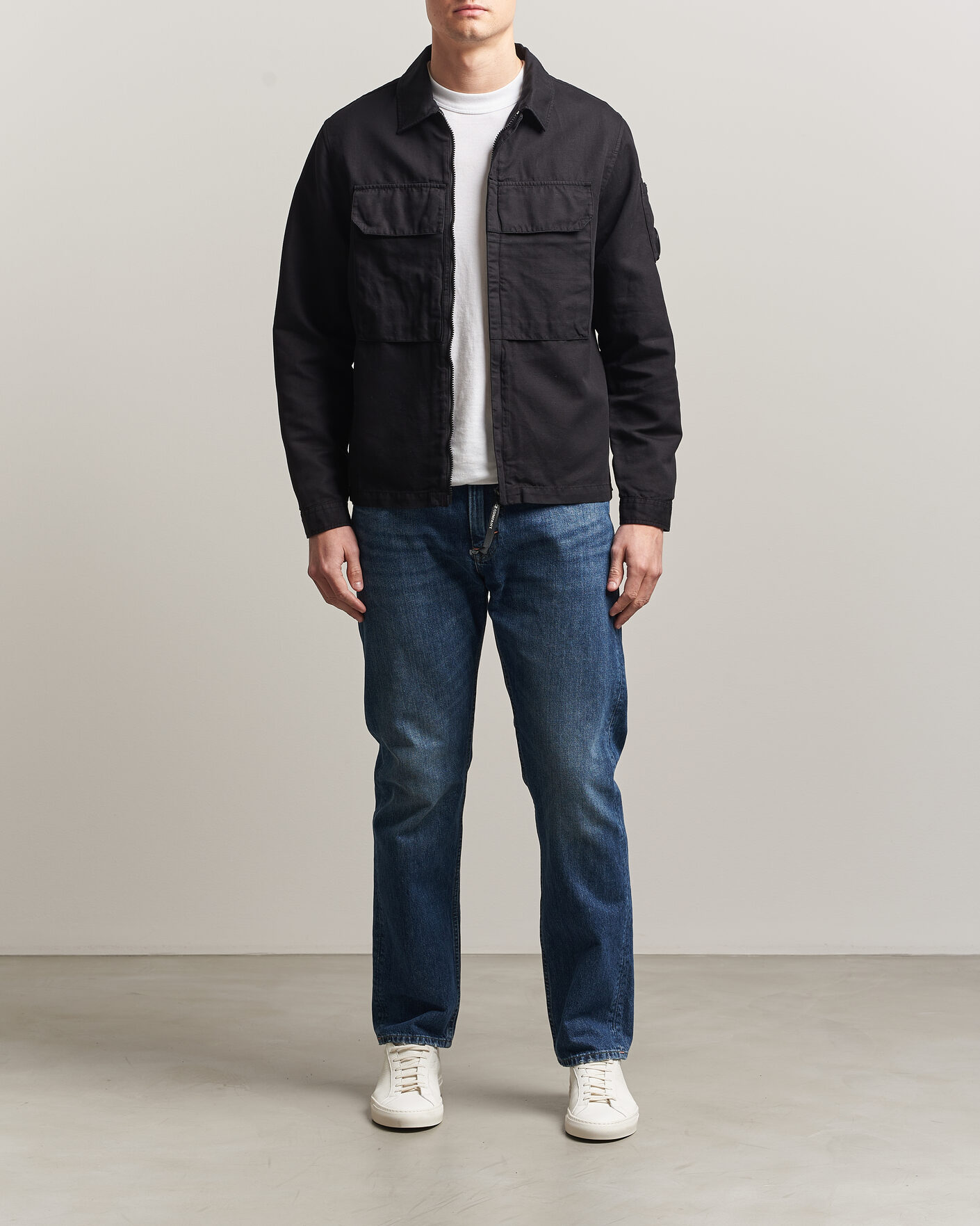 Uomini | Camicie | C.P. Company | Cotton/Linen Zip Overshirt Black