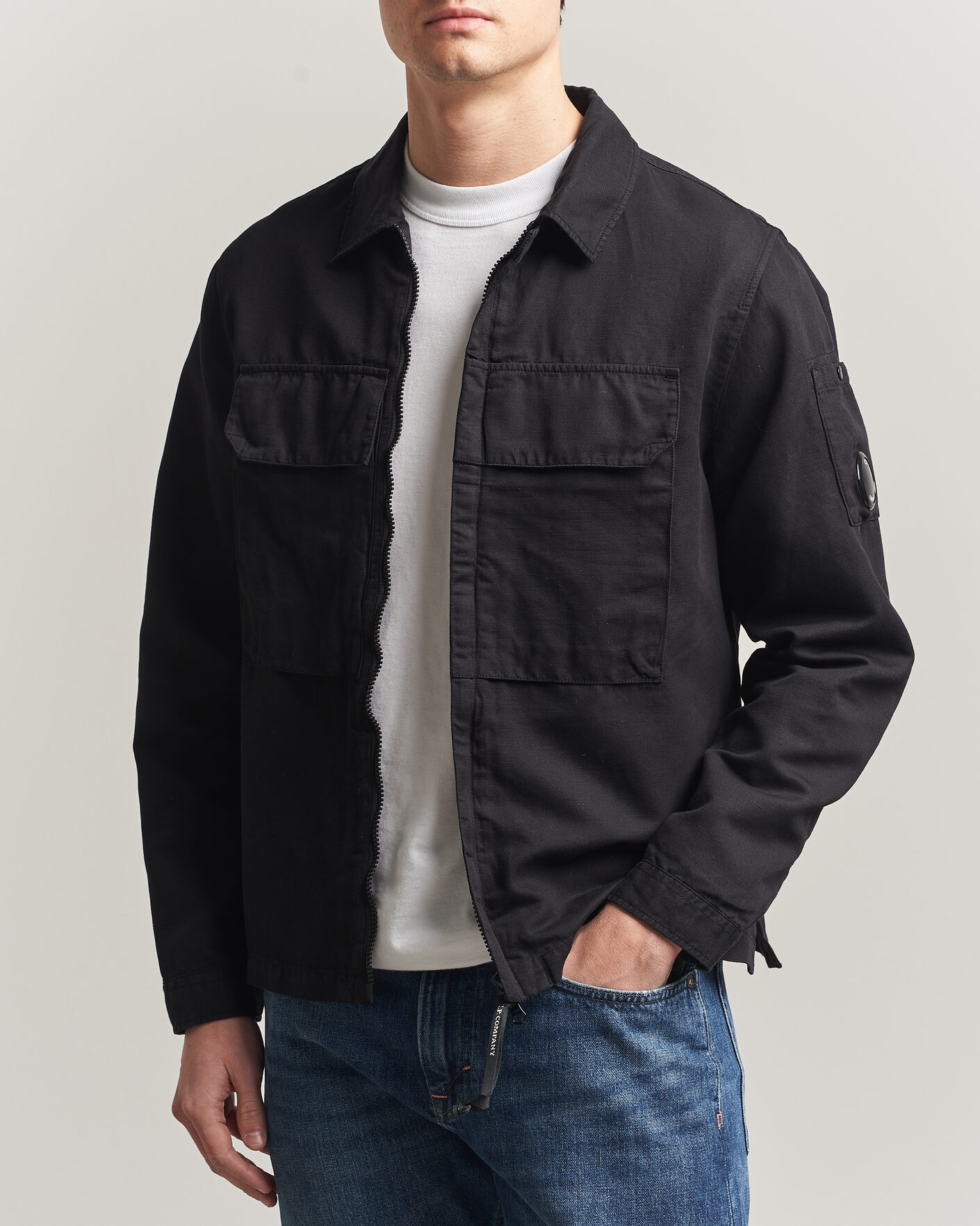Uomini | Camicie | C.P. Company | Cotton/Linen Zip Overshirt Black