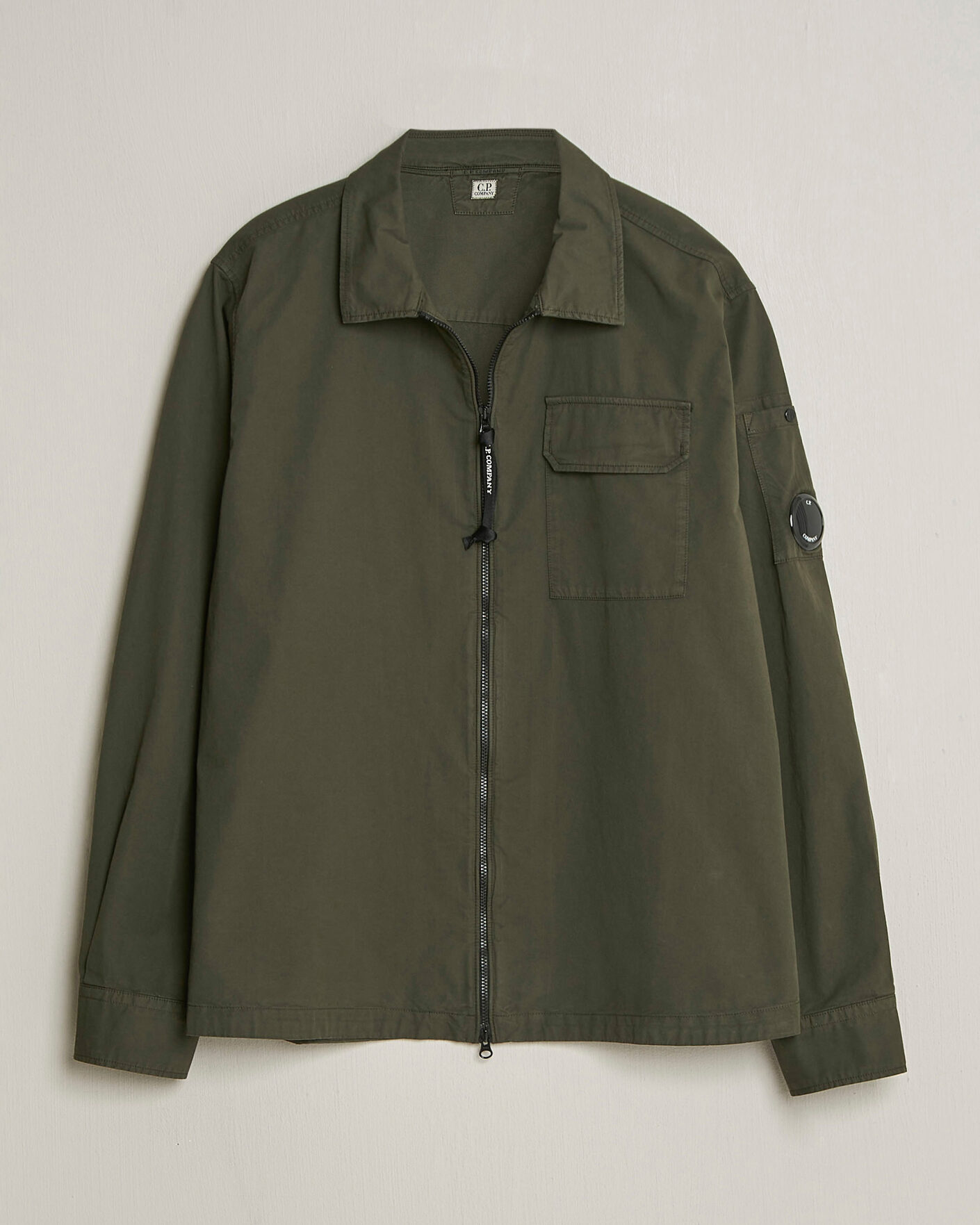 Uomini | Camicie | C.P. Company | Garment Dyed Gabardine Zip Overshirt Dark Green