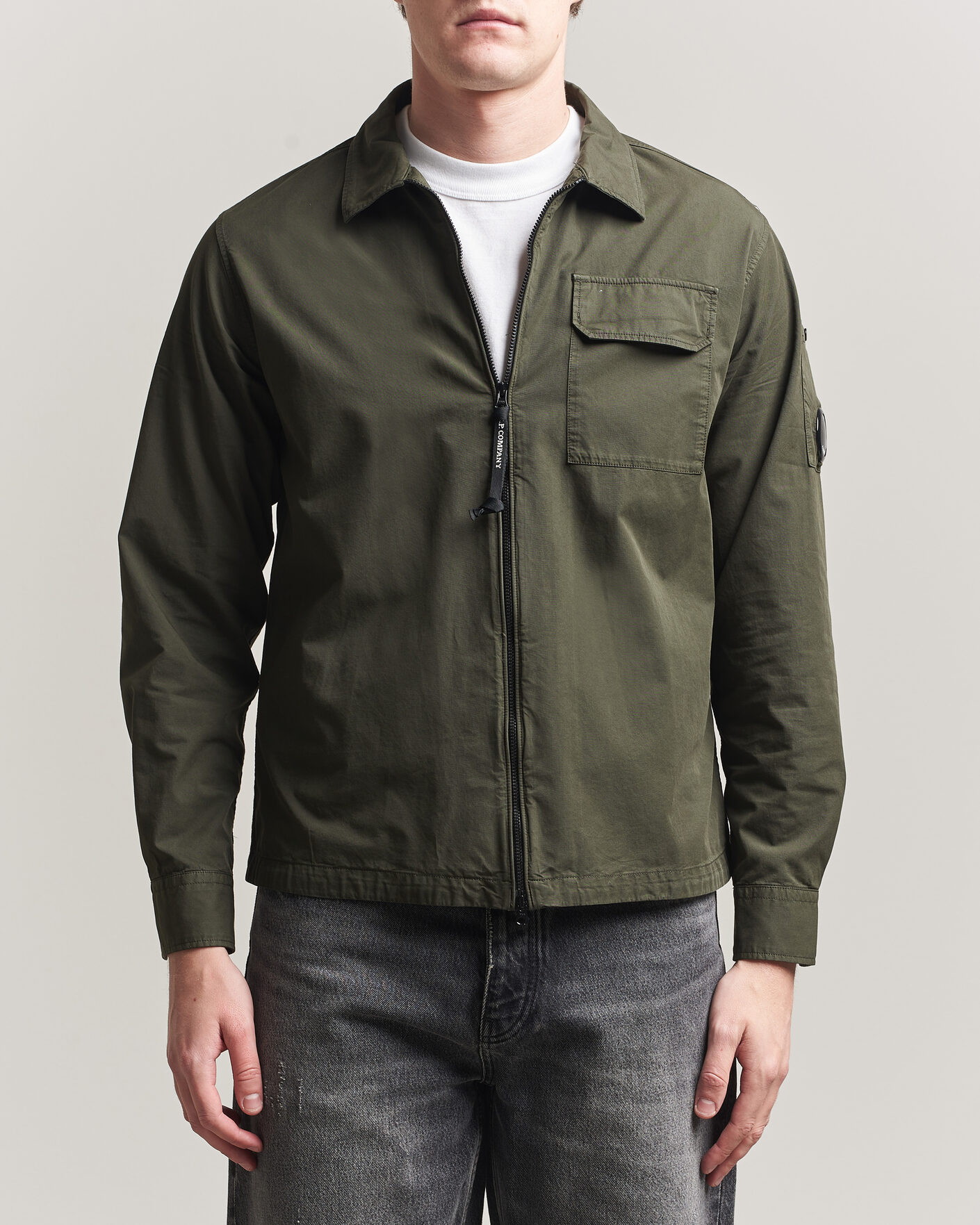 Uomini | Camicie | C.P. Company | Garment Dyed Gabardine Zip Overshirt Dark Green