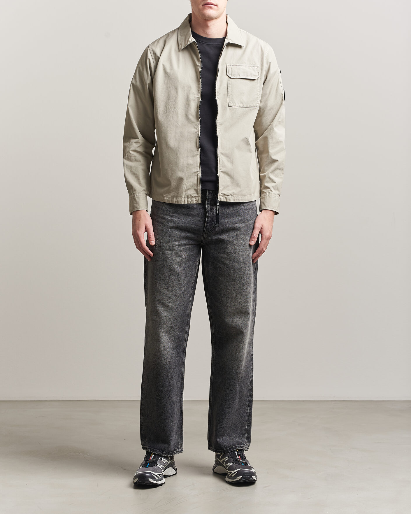 Uomini | Camicie | C.P. Company | Garment Dyed Gabardine Zip Overshirt Light Grey