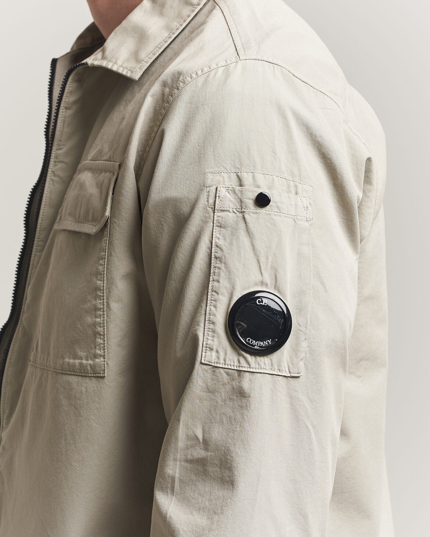 Uomini | Camicie | C.P. Company | Garment Dyed Gabardine Zip Overshirt Light Grey