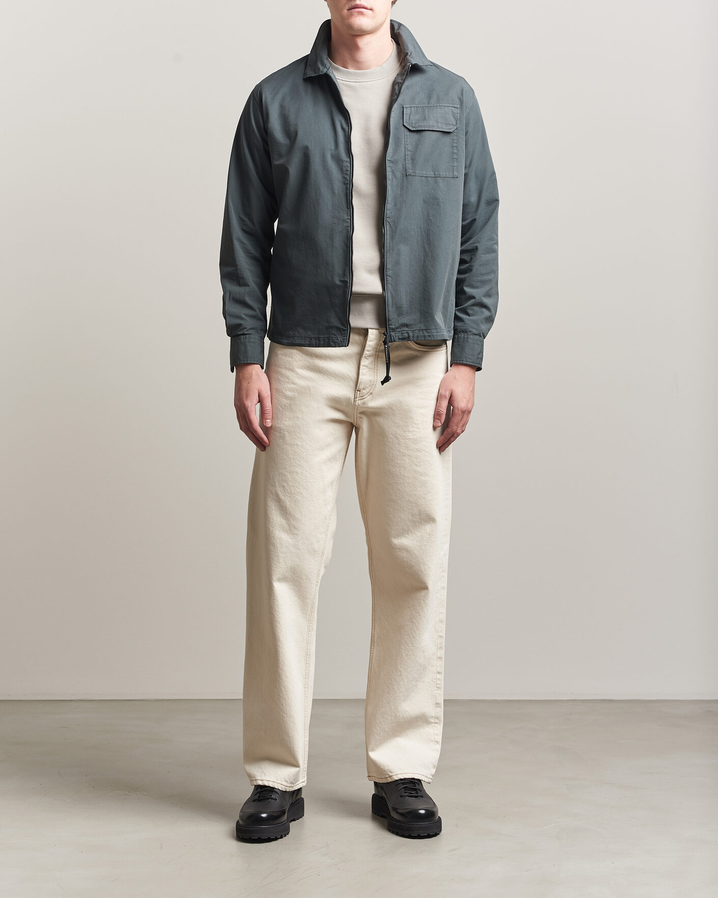 Uomini | Camicie | C.P. Company | Garment Dyed Gabardine Zip Overshirt Dark Grey