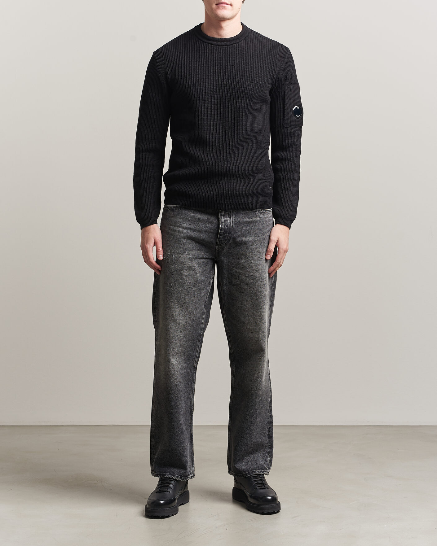 Uomini | Maglieria | C.P. Company | Sea Island Knitted Cotton Crewneck Black