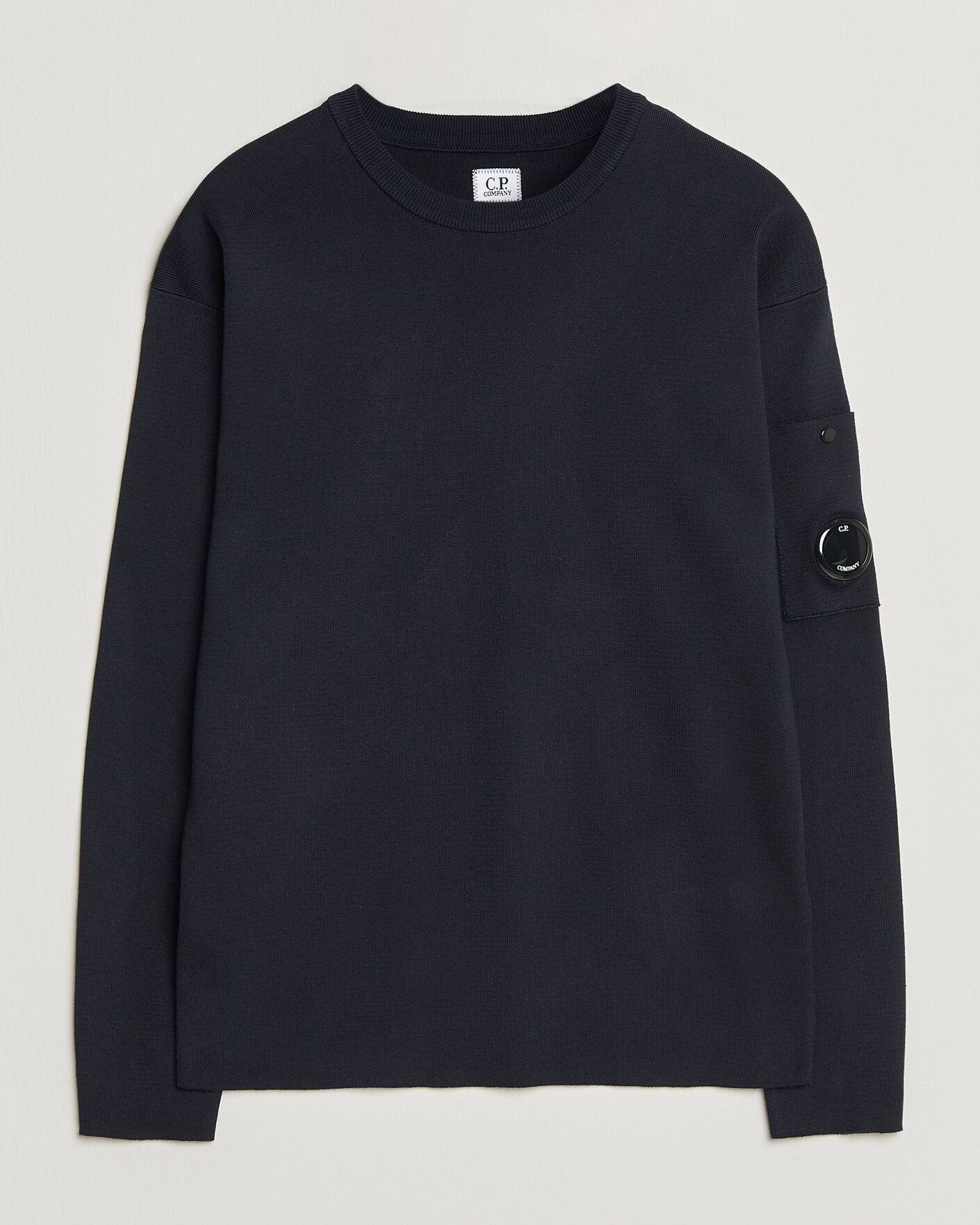 Uomini | Maglieria | C.P. Company | Sea Island Fine Knit Cotton Lens Crewneck Navy