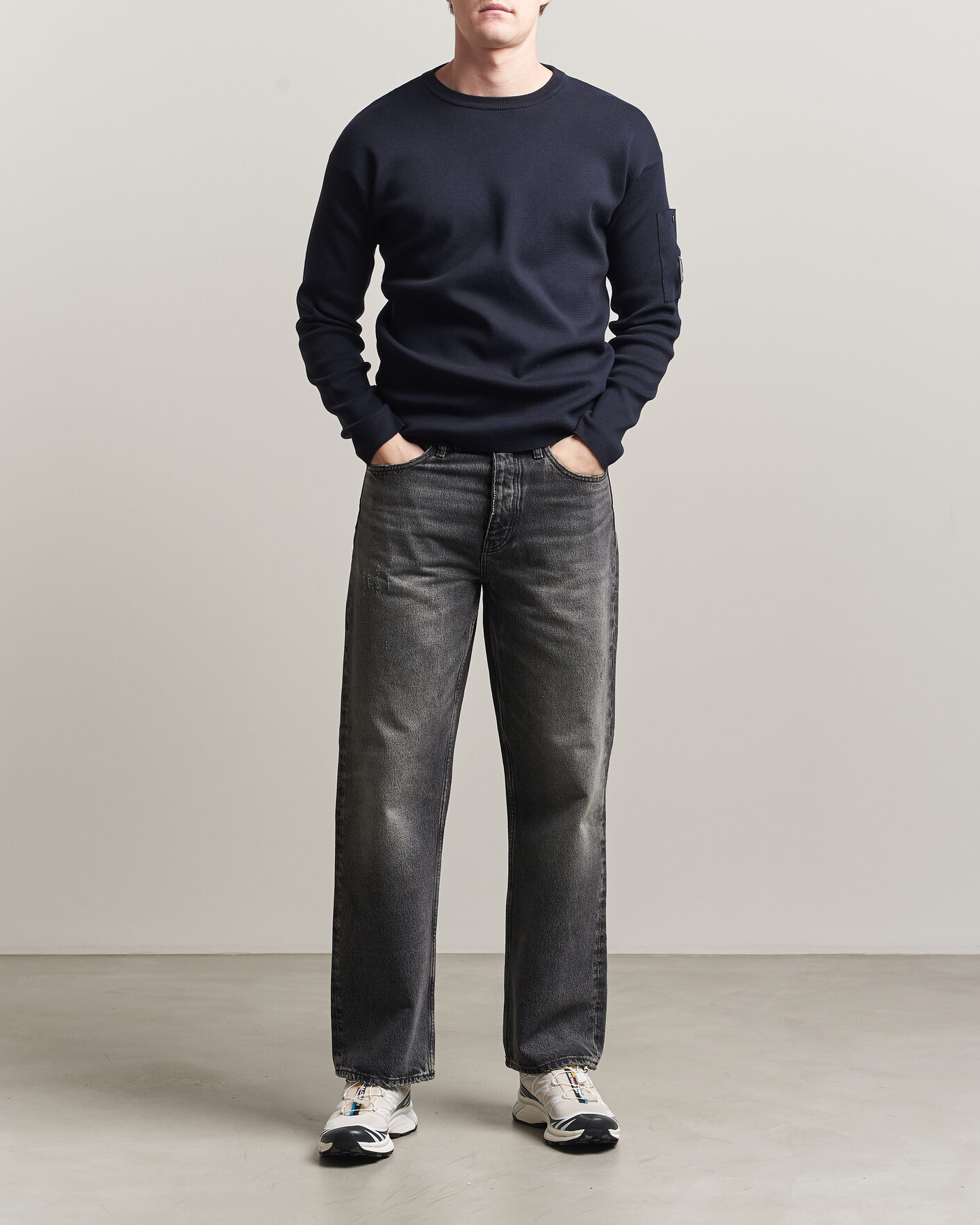 Uomini | Maglieria | C.P. Company | Sea Island Fine Knit Cotton Lens Crewneck Navy