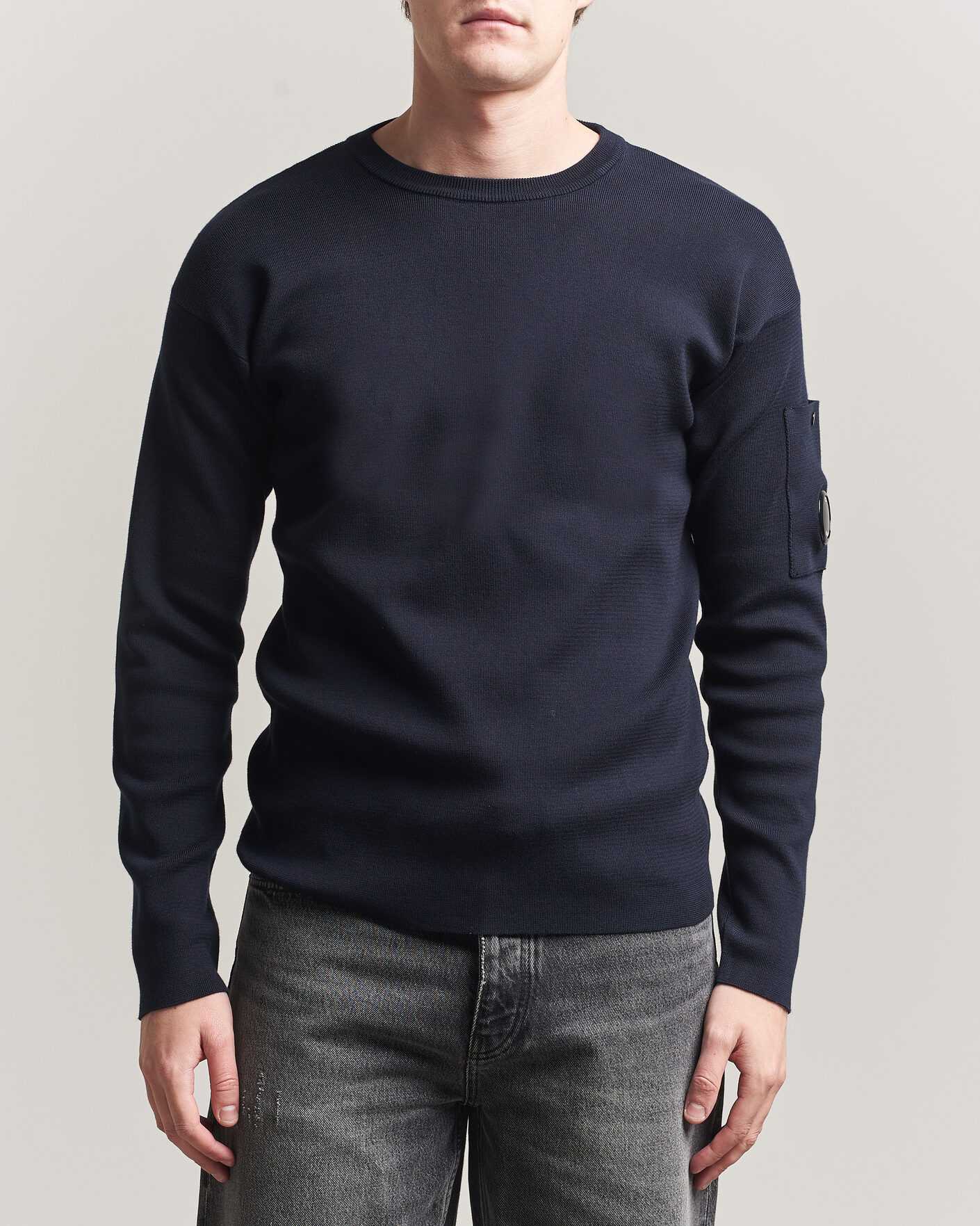 Uomini | Maglieria | C.P. Company | Sea Island Fine Knit Cotton Lens Crewneck Navy