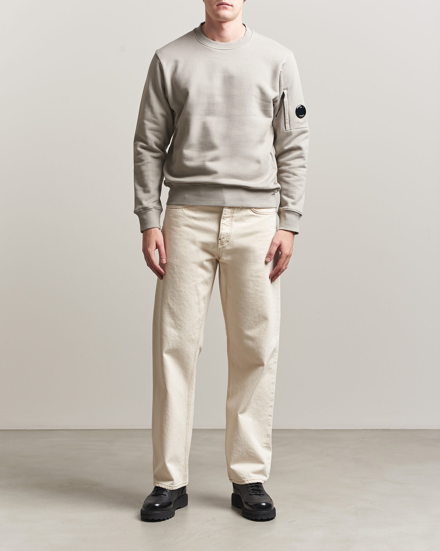 Uomini | Maglieria | C.P. Company | Diagonal Raised Fleece Lens Sweatshirt Light Grey