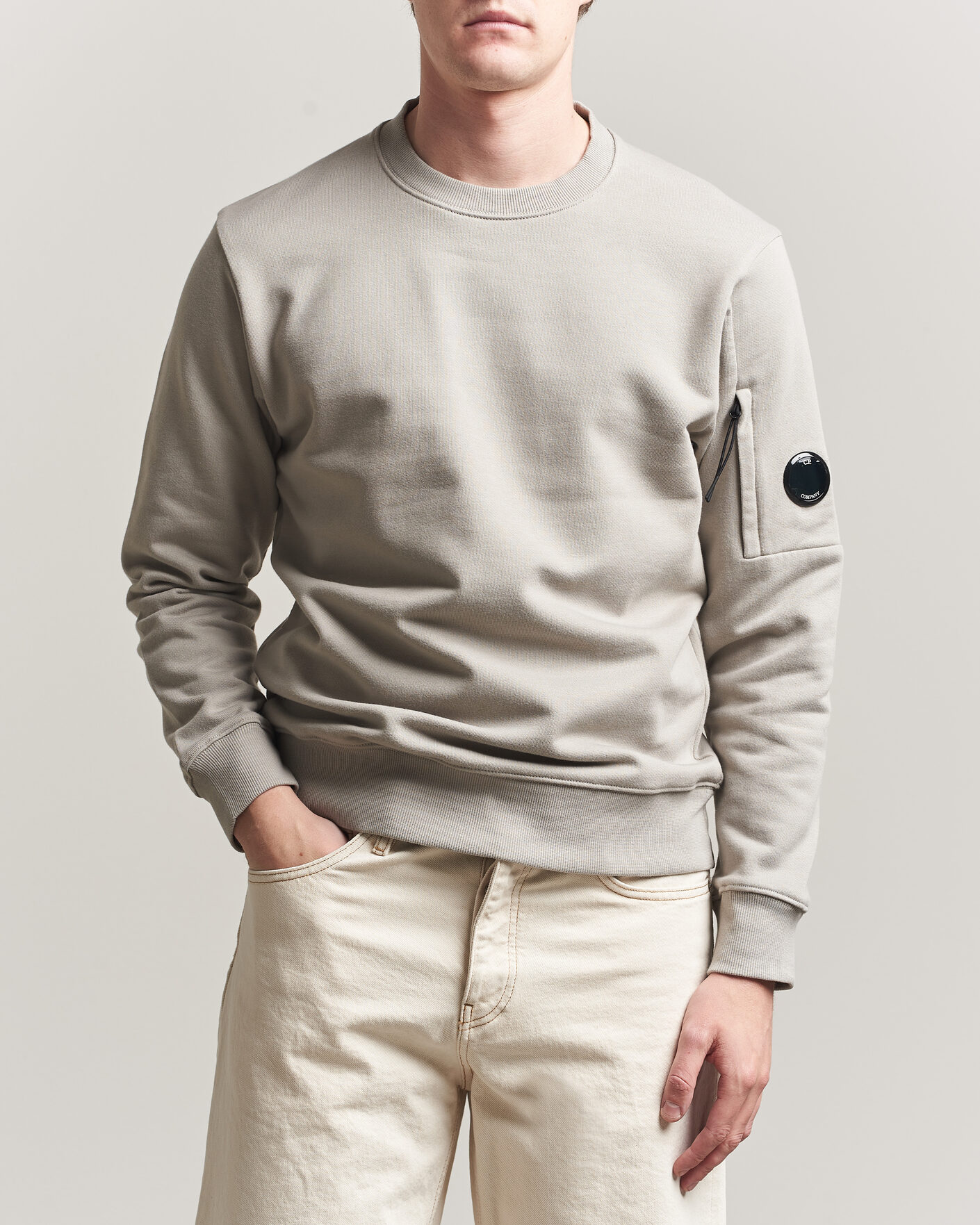 Uomini | Maglieria | C.P. Company | Diagonal Raised Fleece Lens Sweatshirt Light Grey