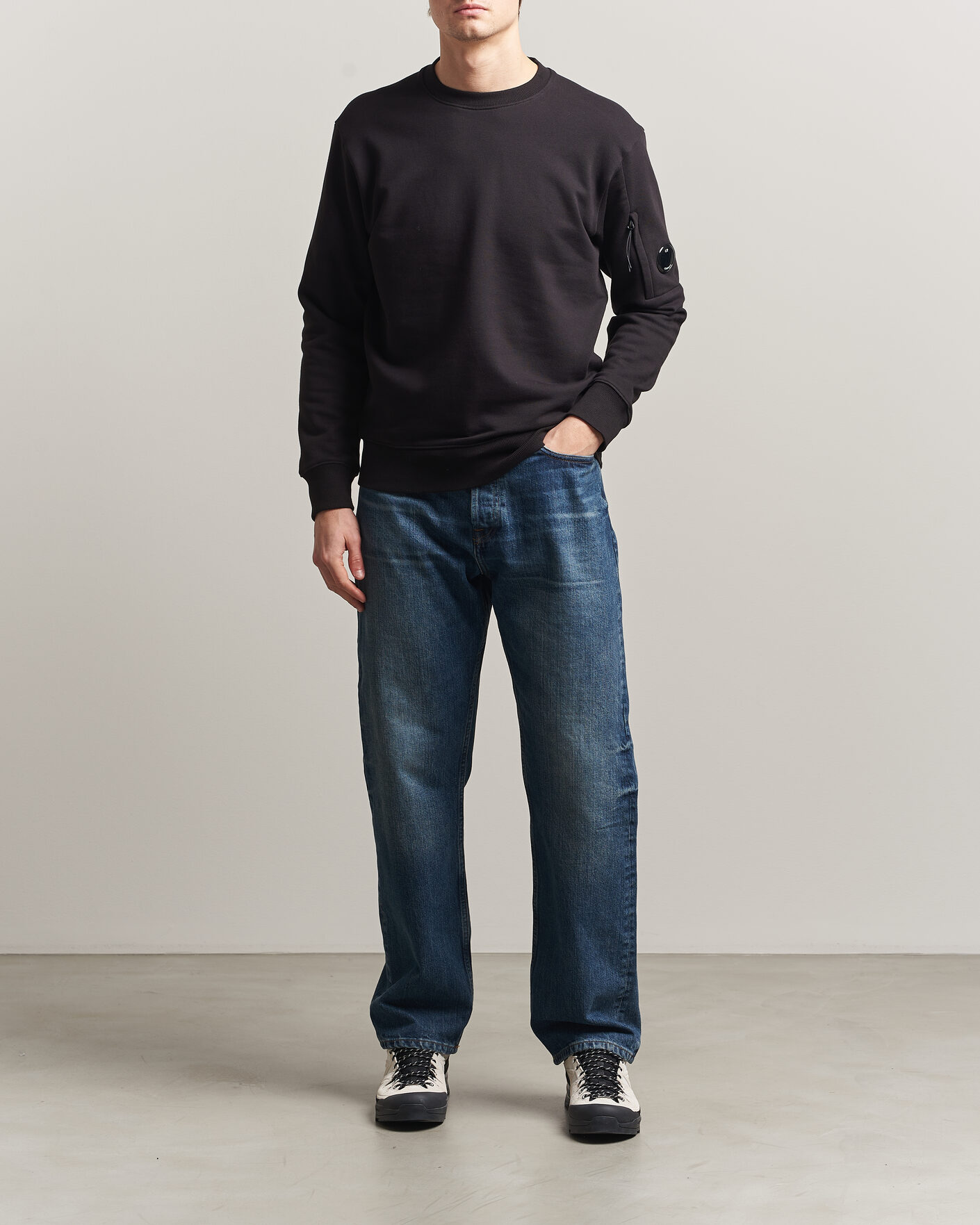 Uomini | Maglieria | C.P. Company | Diagonal Raised Fleece Lens Sweatshirt Black