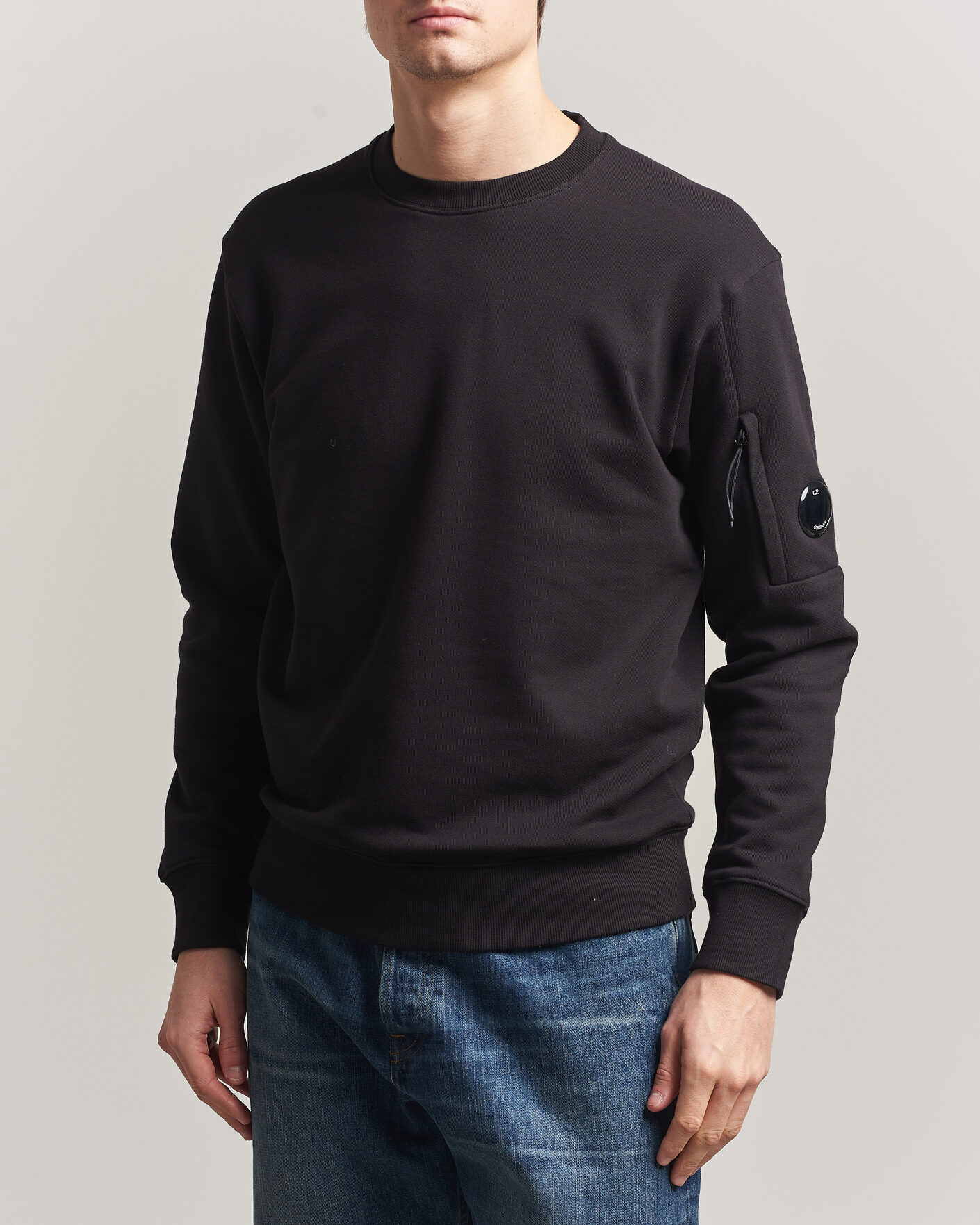 Uomini | Maglieria | C.P. Company | Diagonal Raised Fleece Lens Sweatshirt Black