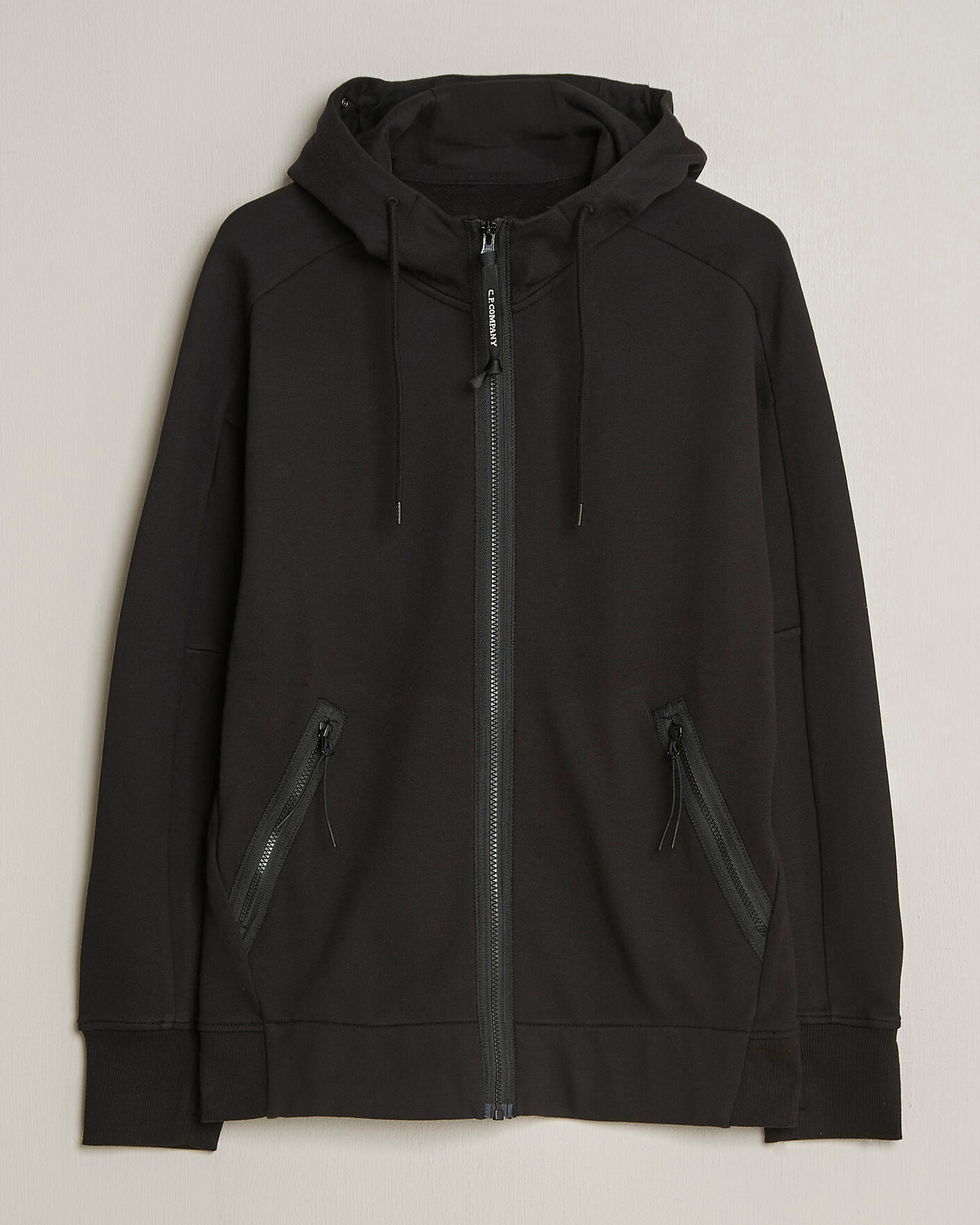 Uomini | Maglieria | C.P. Company | Diagonal Raised Fleece Full Zip Goggle Hoodie Black