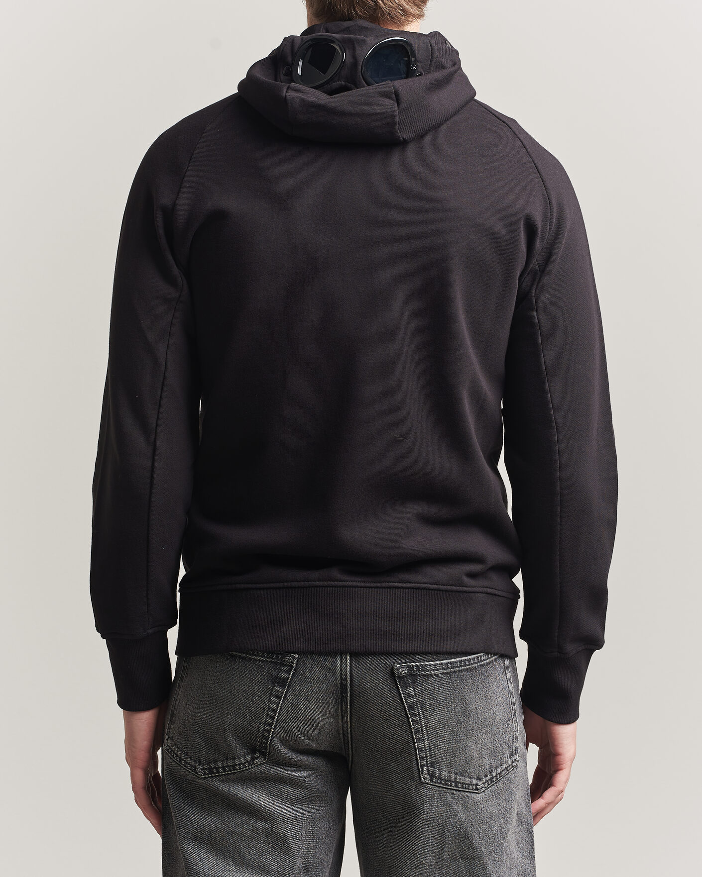 Uomini | Maglieria | C.P. Company | Diagonal Raised Fleece Full Zip Goggle Hoodie Black