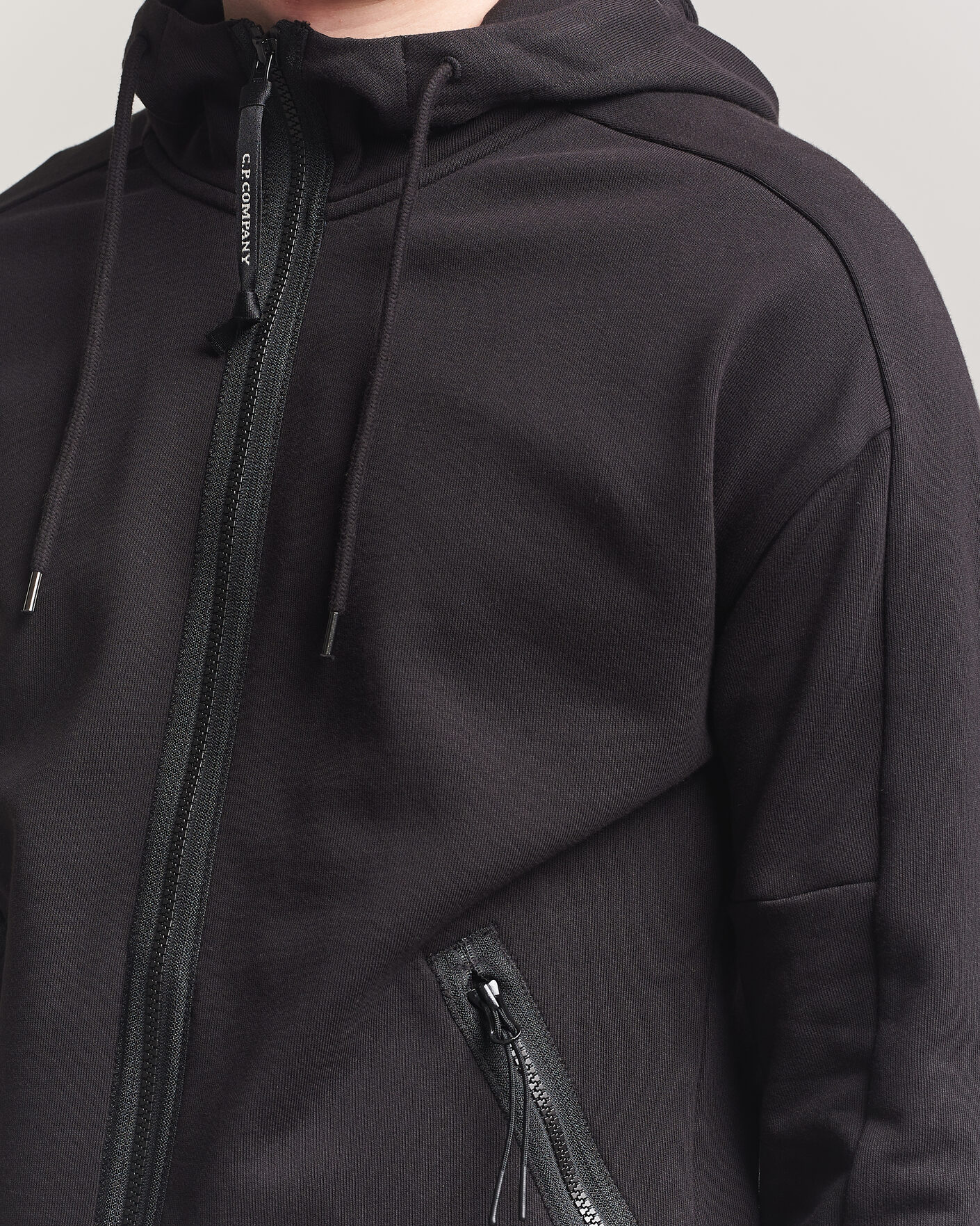 Uomini | Maglieria | C.P. Company | Diagonal Raised Fleece Full Zip Goggle Hoodie Black