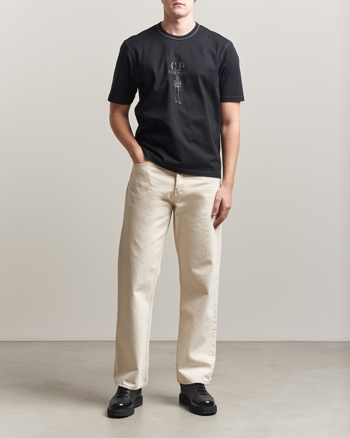 Uomini | T-shirt | C.P. Company | Mercerized Heavy Cotton Chest Logo T-Shirt Black
