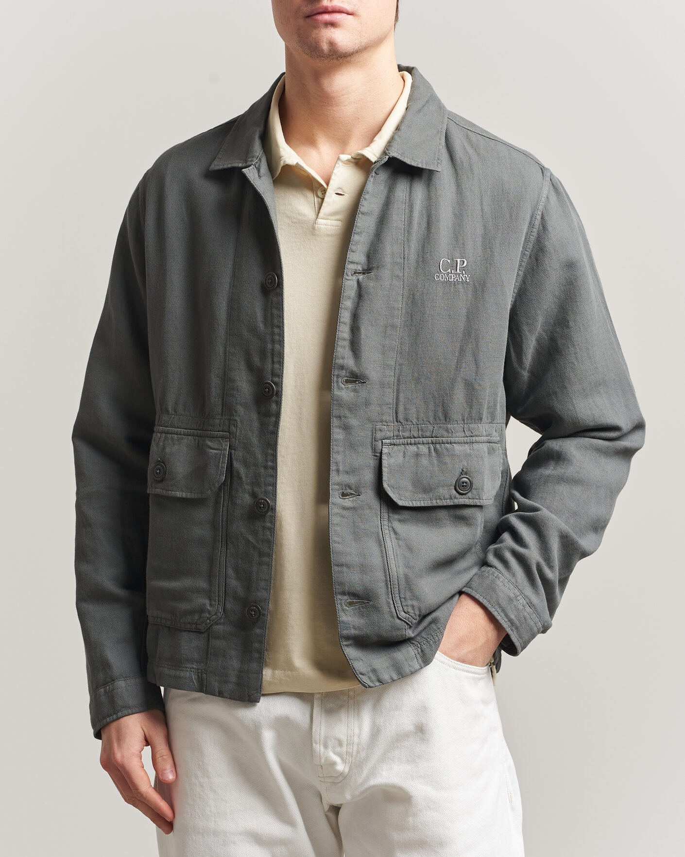 Uomini | Camicie | C.P. Company | Broken Twill Linen/Cotton Overshirt Olive