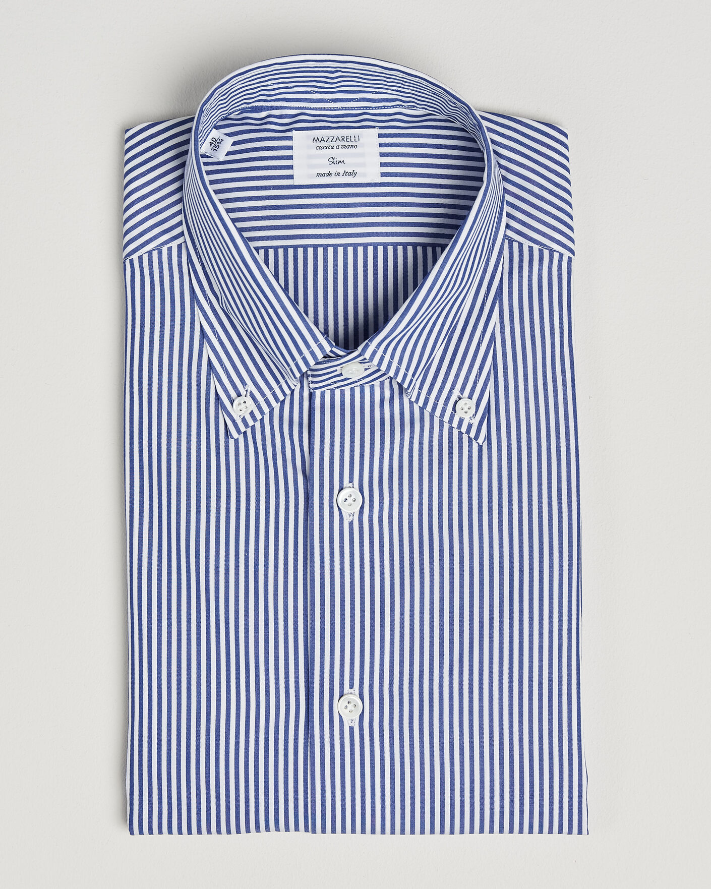 Uomini | Camicie | Mazzarelli | Soft Cotton Button Down Shirt Blue Stripe