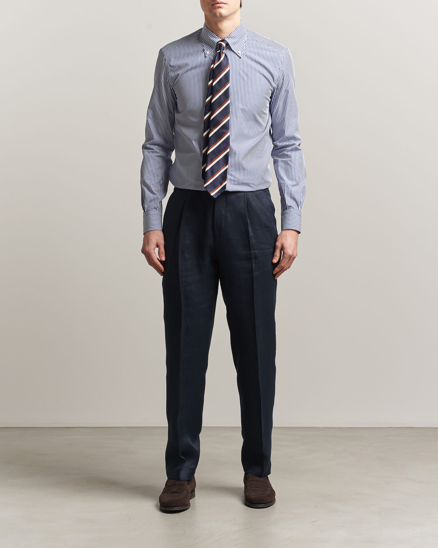 Uomini | Camicie | Mazzarelli | Soft Cotton Button Down Shirt Blue Stripe