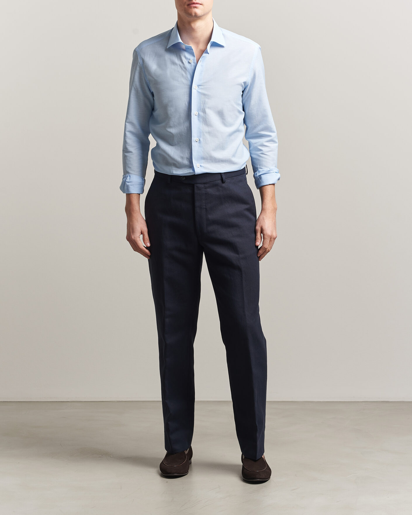 Uomini | Camicie | Mazzarelli | Soft Cotton/Linen Shirt Light Blue