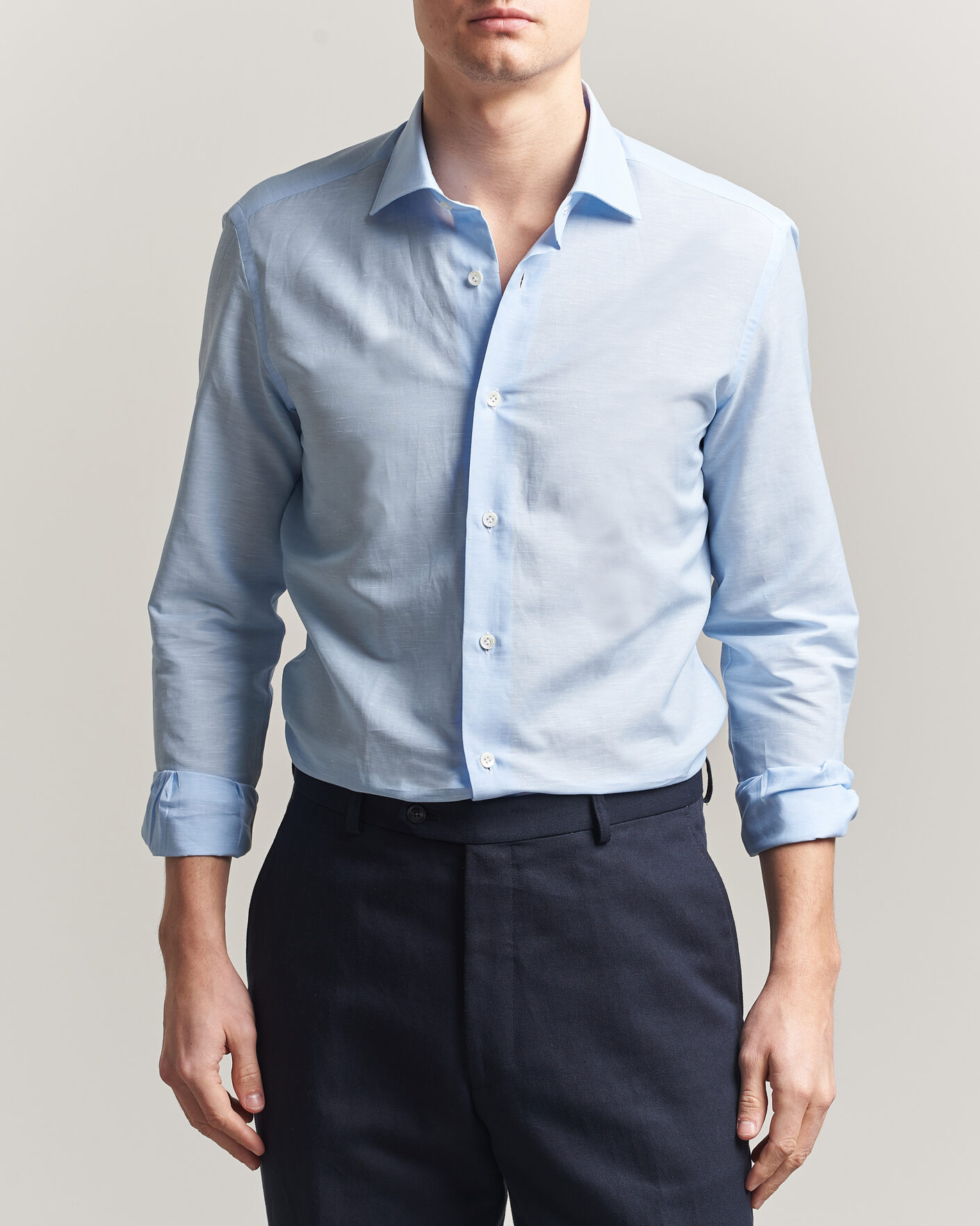 Uomini | Camicie | Mazzarelli | Soft Cotton/Linen Shirt Light Blue