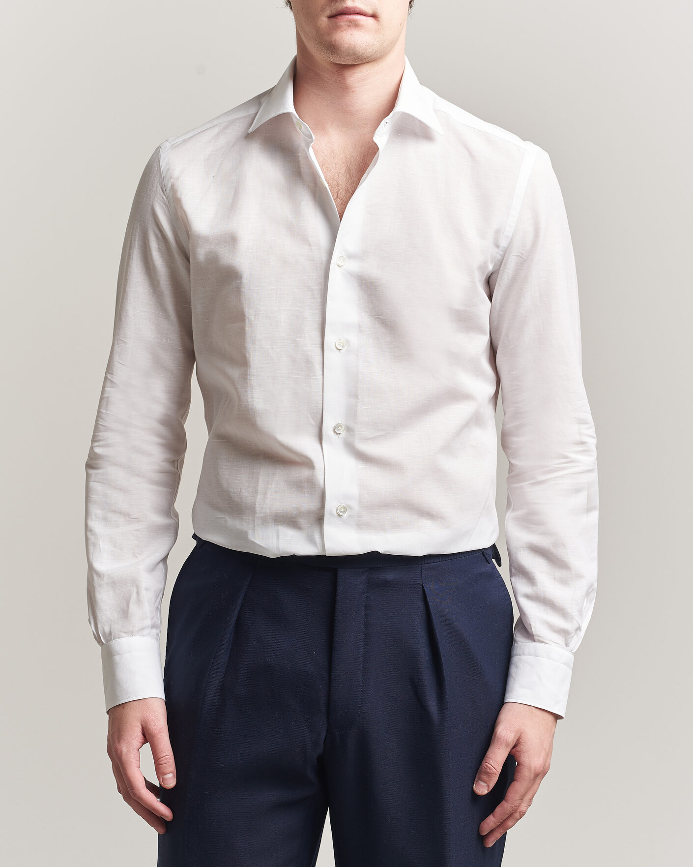 Uomini | Camicie | Mazzarelli | Soft Cotton/Linen Shirt White