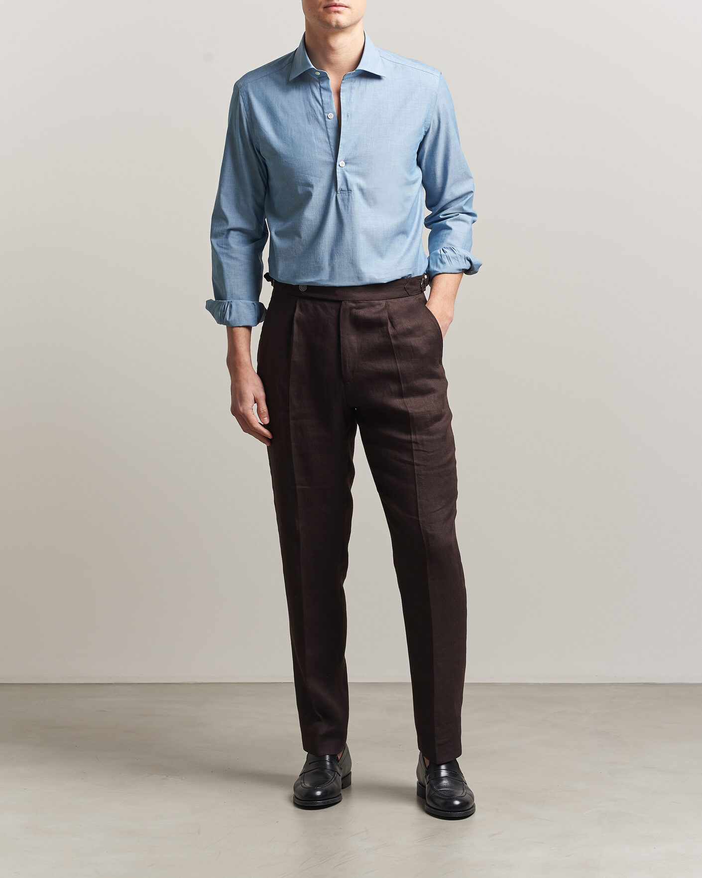 Uomini | Camicie | Mazzarelli | Soft Cotton Denim Popover Shirt Blue