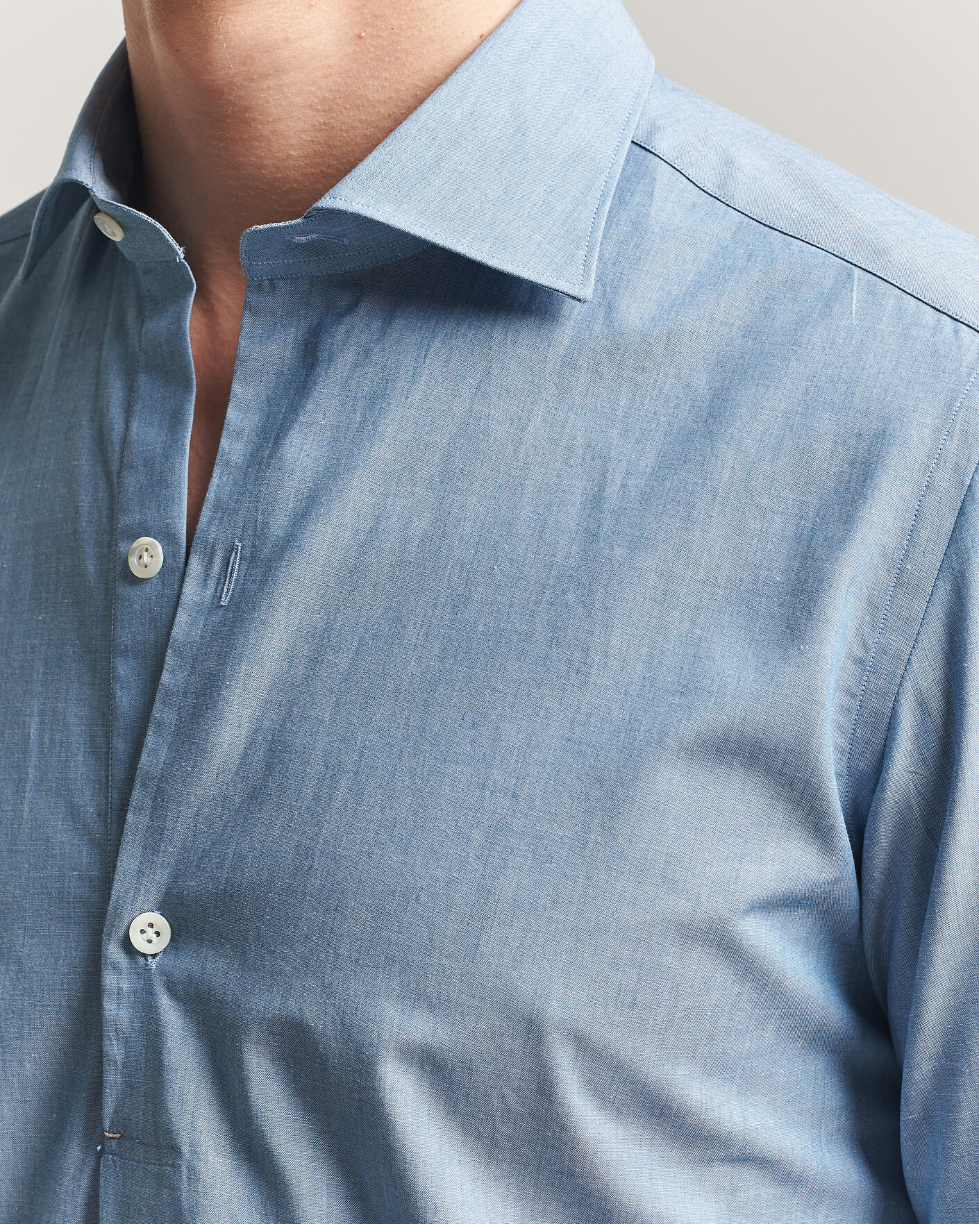 Uomini | Camicie | Mazzarelli | Soft Cotton Denim Popover Shirt Blue