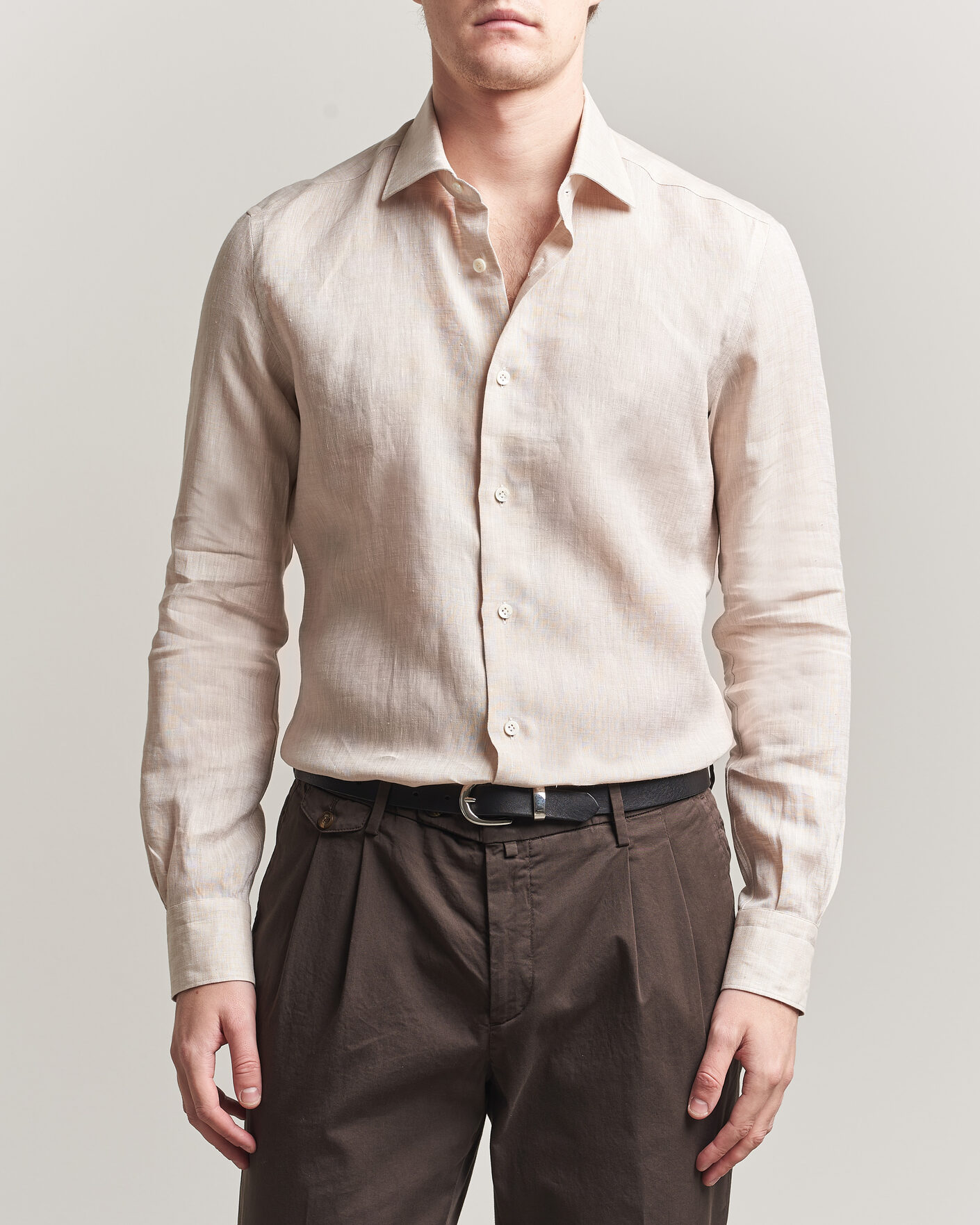 Uomini | Camicie | Mazzarelli | Soft Linen Shirt Beige