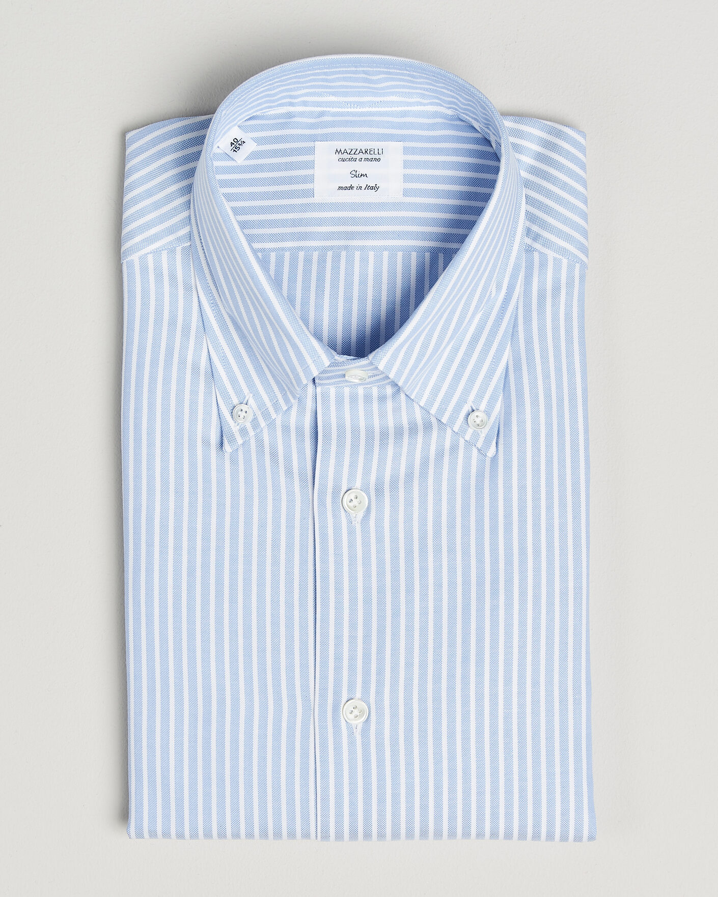 Uomini | Camicie | Mazzarelli | Soft Oxford Button Down Shirt Light Blue Stripe
