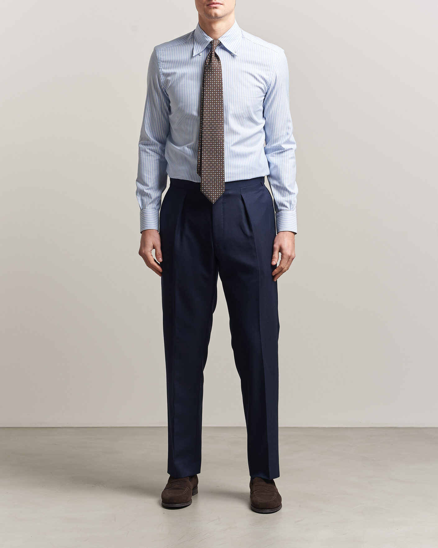 Uomini | Camicie | Mazzarelli | Soft Oxford Button Down Shirt Light Blue Stripe