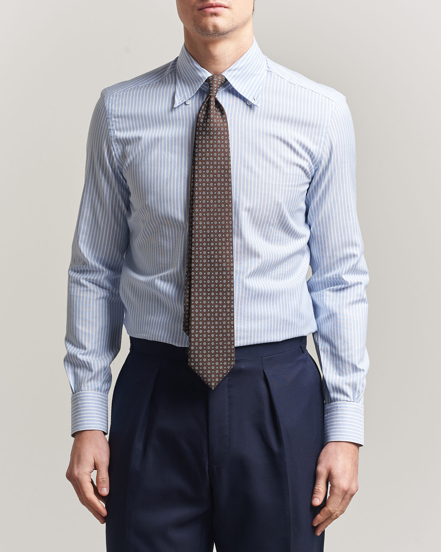 Uomini | Camicie | Mazzarelli | Soft Oxford Button Down Shirt Light Blue Stripe