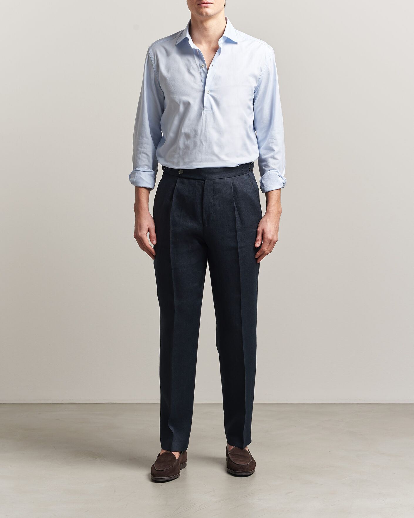 Uomini | Camicie | Mazzarelli | Soft Oxford Popover Shirt Light Blue