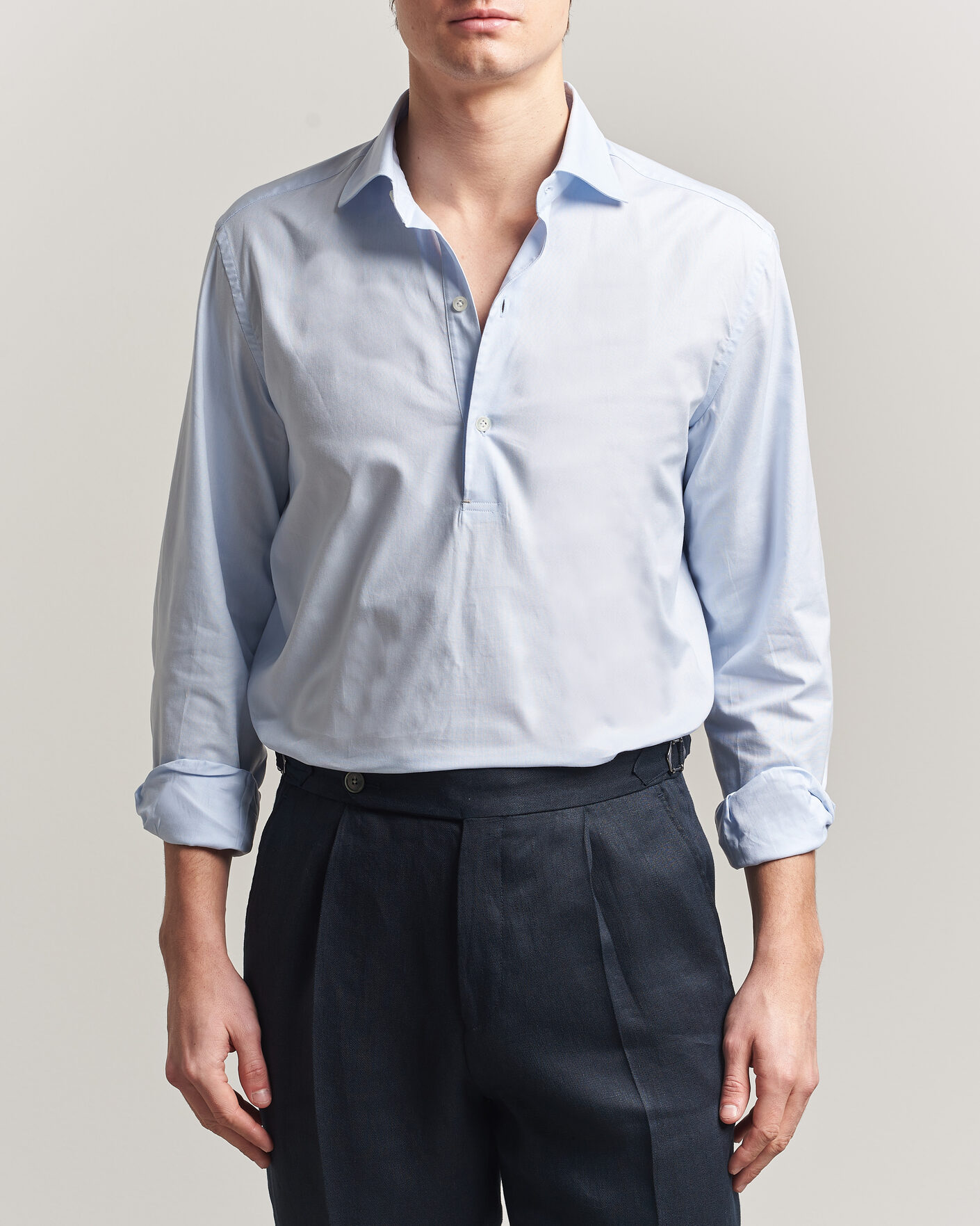 Uomini | Camicie | Mazzarelli | Soft Oxford Popover Shirt Light Blue
