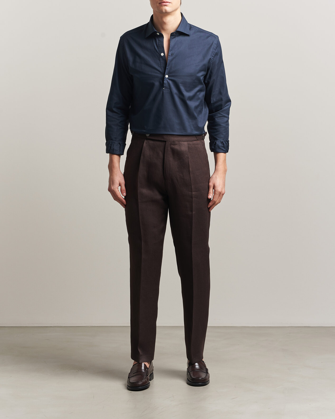 Uomini | Camicie | Mazzarelli | Soft Oxford Popover Shirt Navy