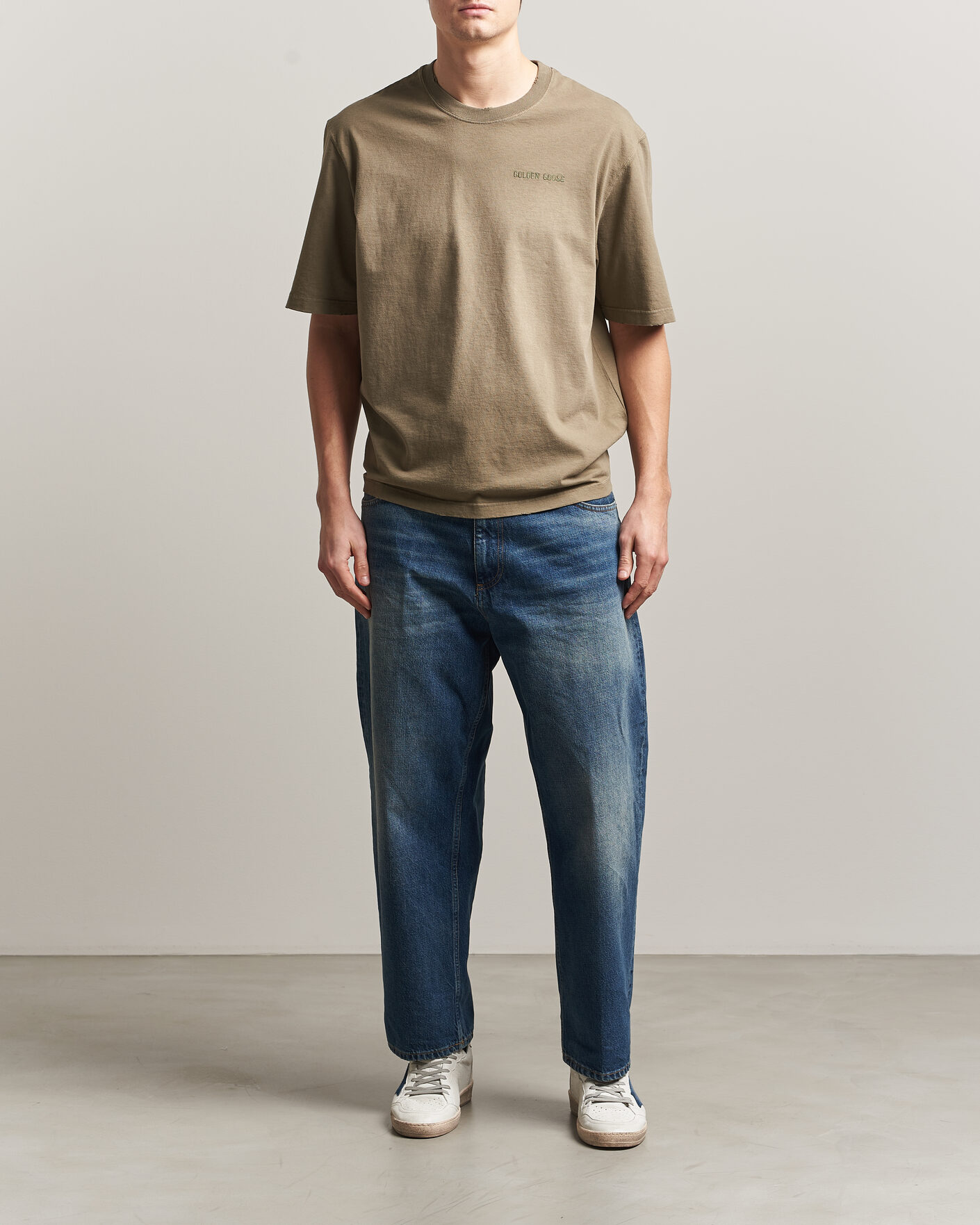 Uomini | T-shirt | Golden Goose | Journey Dyed Cotton T-Shirt Washed Beige