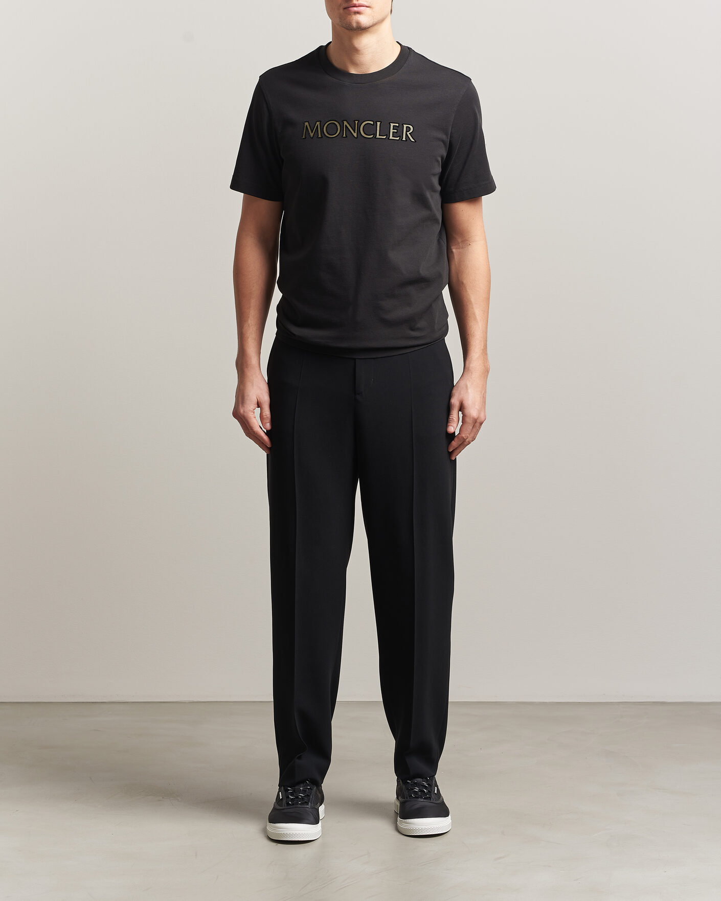 Uomini | T-shirt | Moncler | Flock Print Logo T-Shirt Black