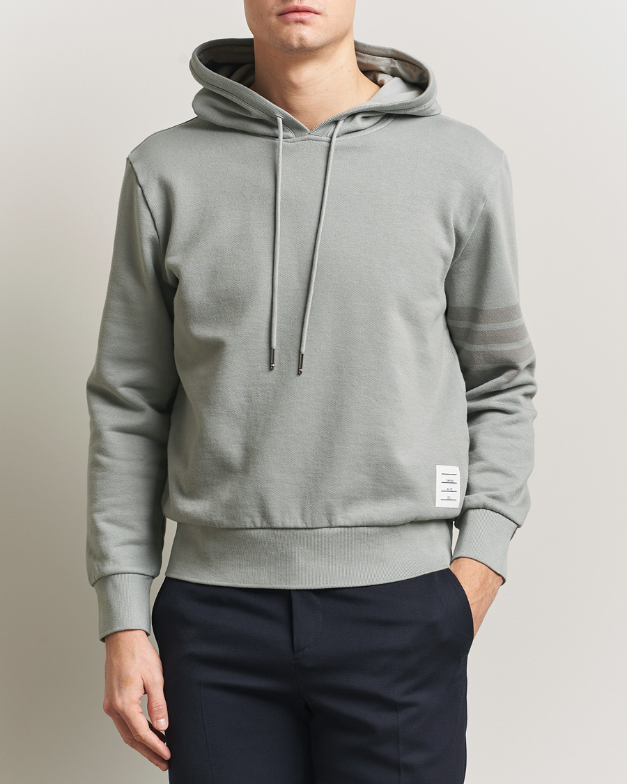Uomini | Maglieria | Thom Browne | Overdyed 4-Bar Hoodie Light Grey
