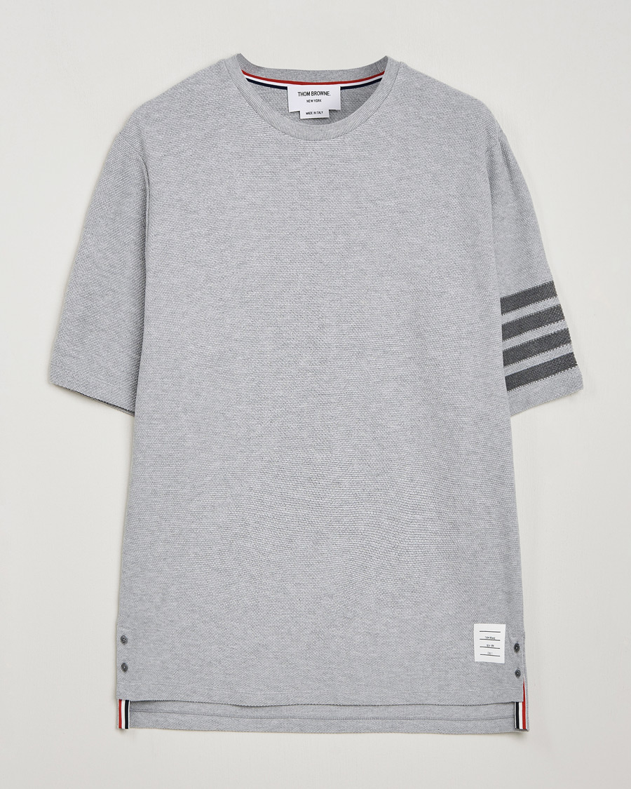Uomini | T-shirt | Thom Browne | Textured Pique 4 Bar T-Shirt Pale Grey