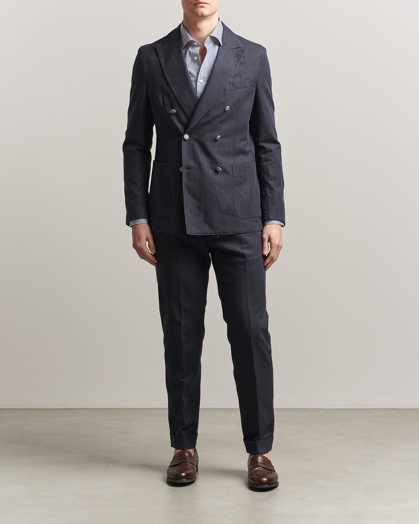 Uomini | Blazers | Morris | Cotton Herringbone Double Breasted Blazer Blue