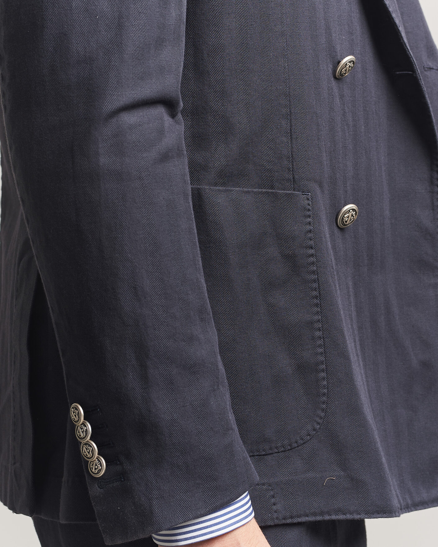 Uomini | Blazers | Morris | Cotton Herringbone Double Breasted Blazer Blue