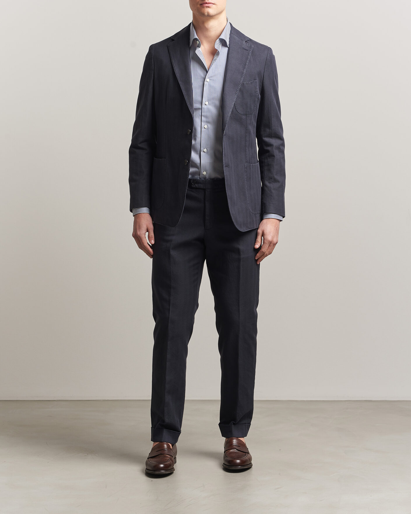 Uomini | Pantaloni | Morris | Jack Herringbone Cotton Trousers Blue