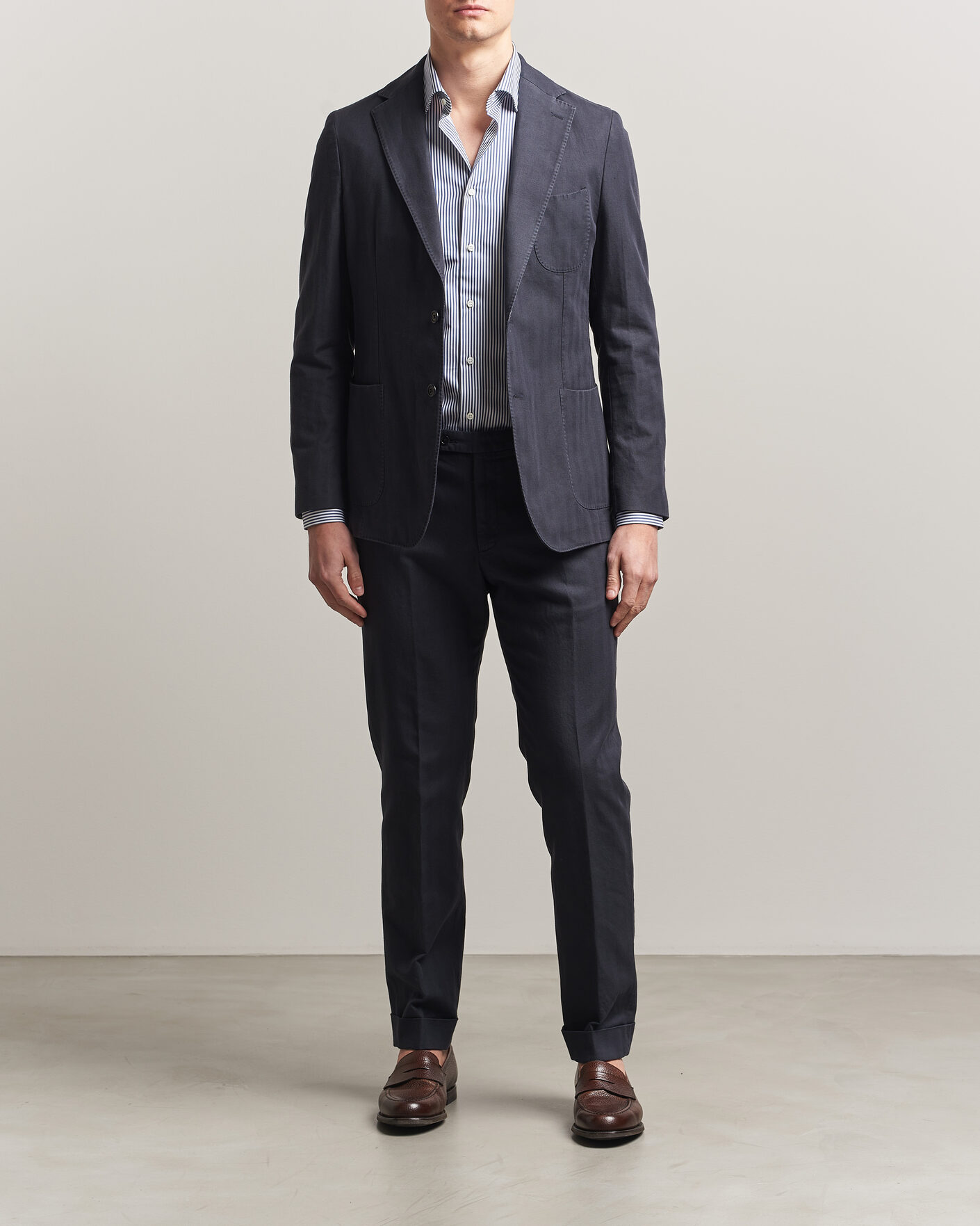 Uomini | Blazers | Morris | Washed Cotton Herringbone Blazer Navy