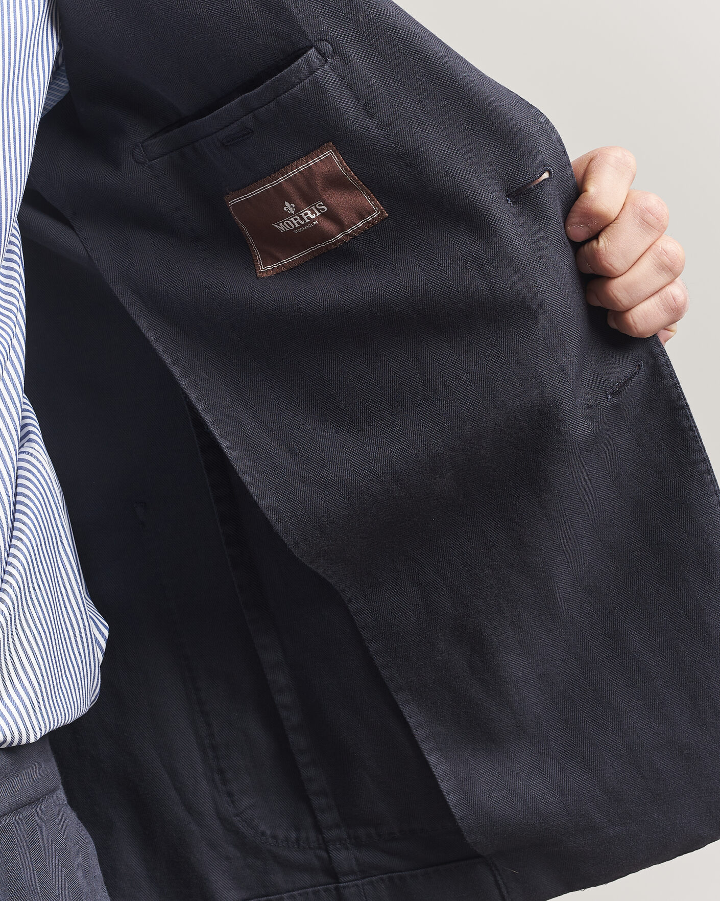 Uomini | Blazers | Morris | Washed Cotton Herringbone Blazer Navy