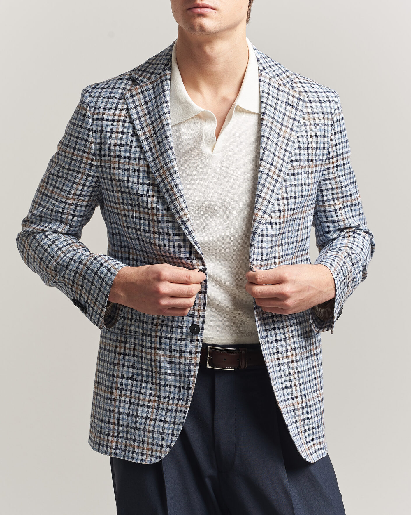 Uomini | Blazers | Morris | Linen Cotton Checked Blazer Blue